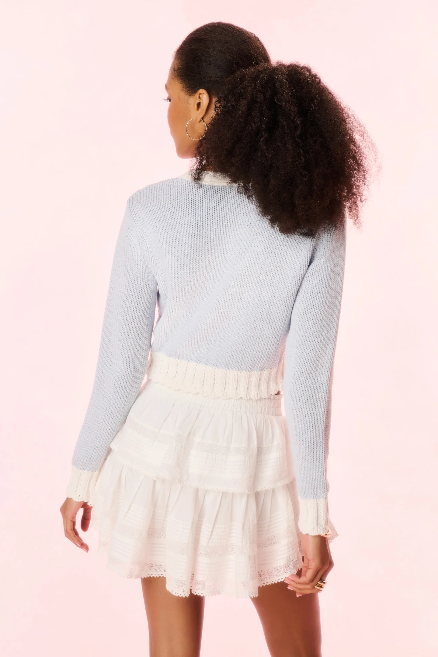 Hyacinth Cropped Cable Knit Cardigan - Image 9