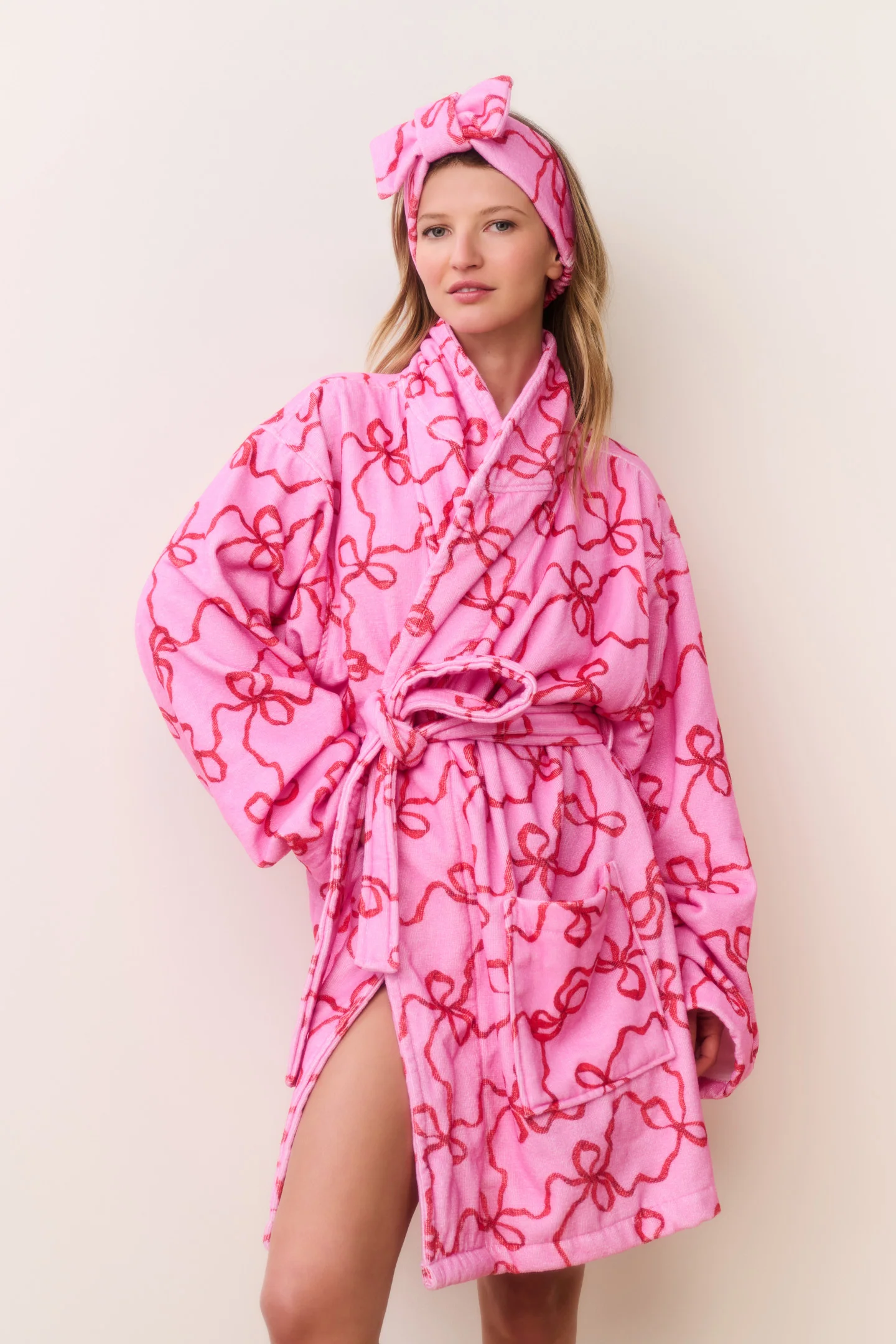 Indie Cotton Bow Print Bath Robe - Image 7