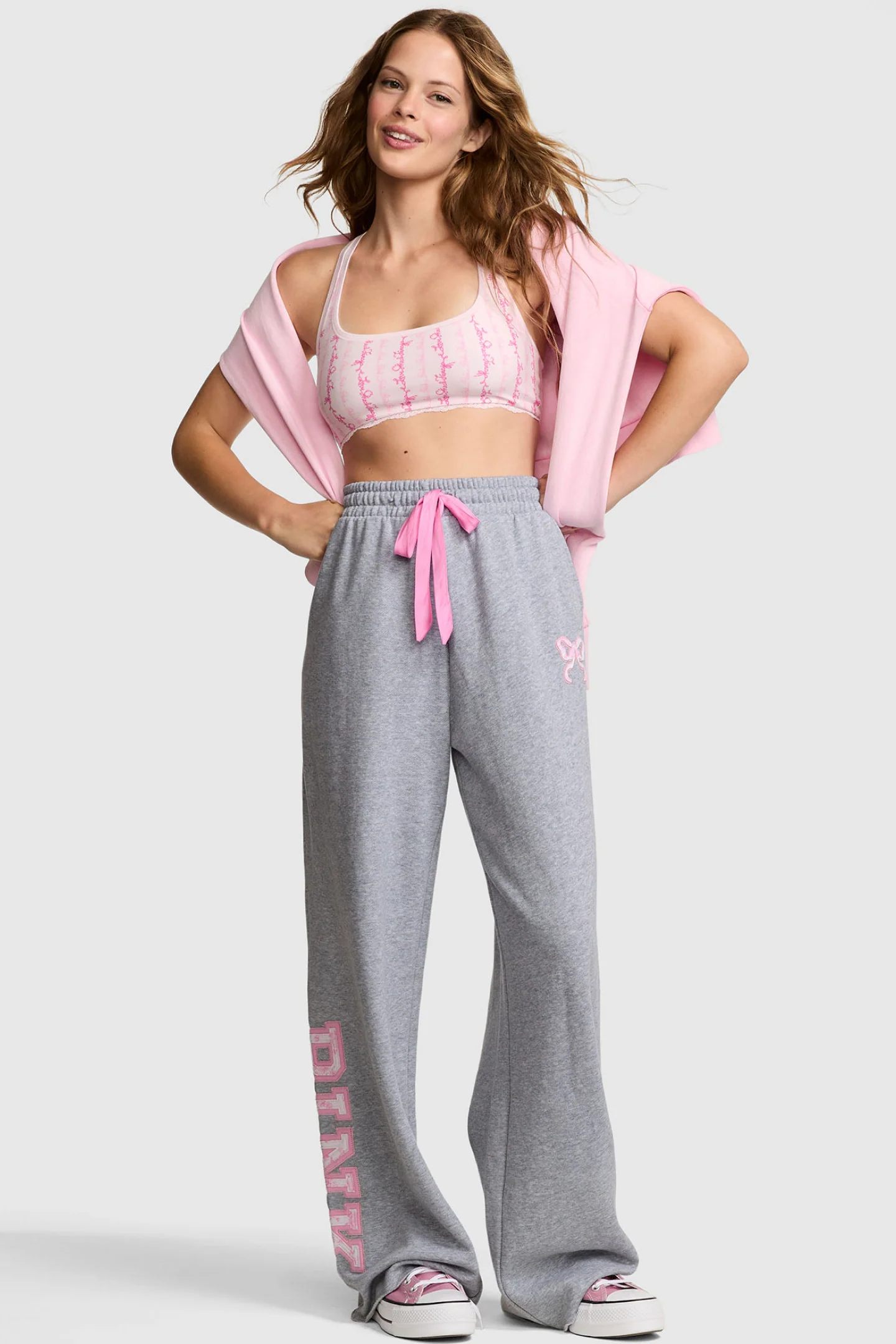 PINK x LoveShackFancy Wide-Leg Sweatpants - VS MEDIUM HEATHER GREY - Image 4