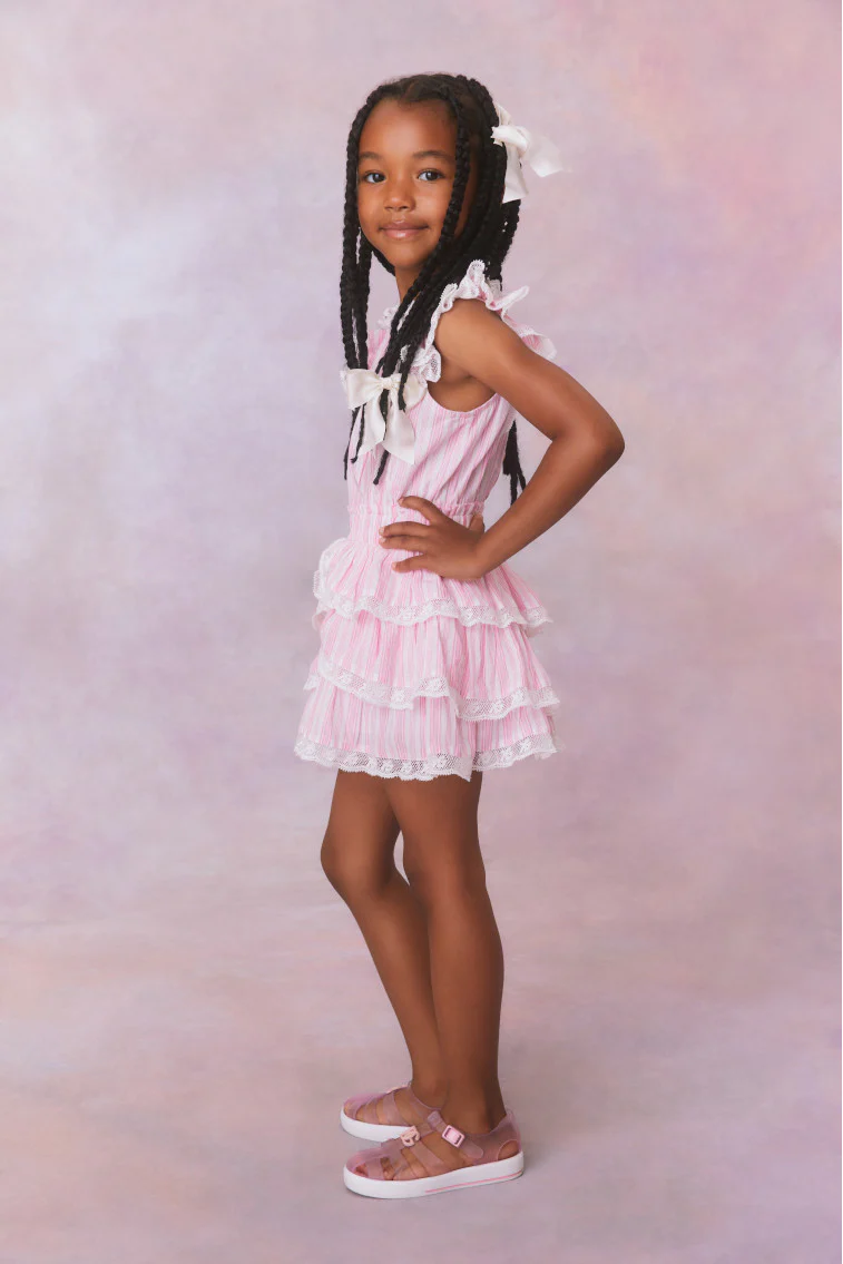 Girls Janelly Cotton Stripe Dress- Captiva Pink - Image 2