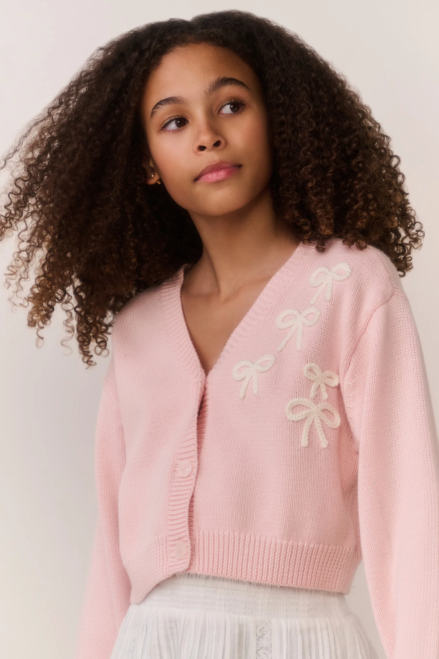 Tween Jayne Bow Embroidered Cardigan - Image 2