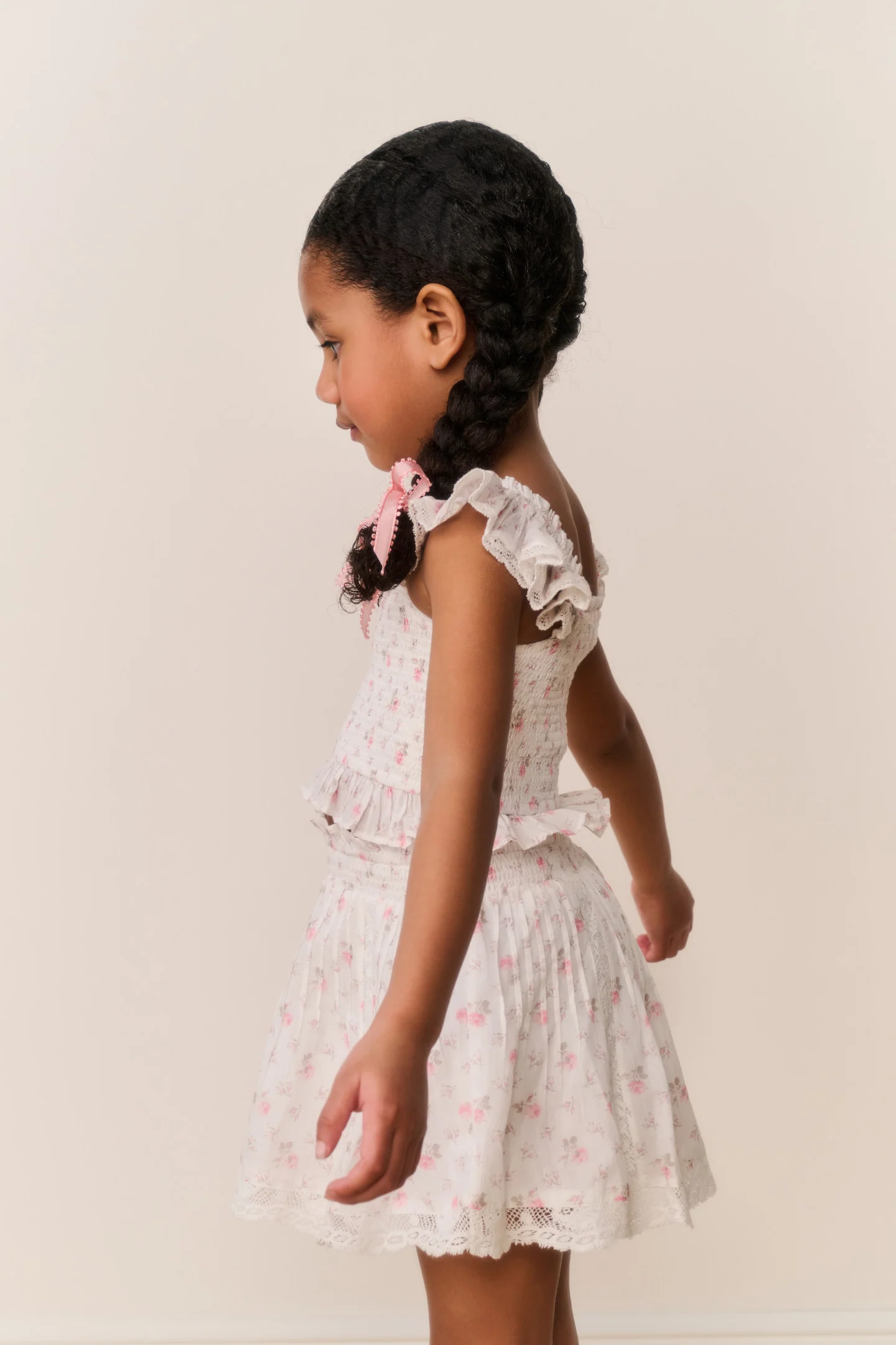 Little Girls Jeanna Floral Cotton Top - SUNWASHED IVORY - Image 3