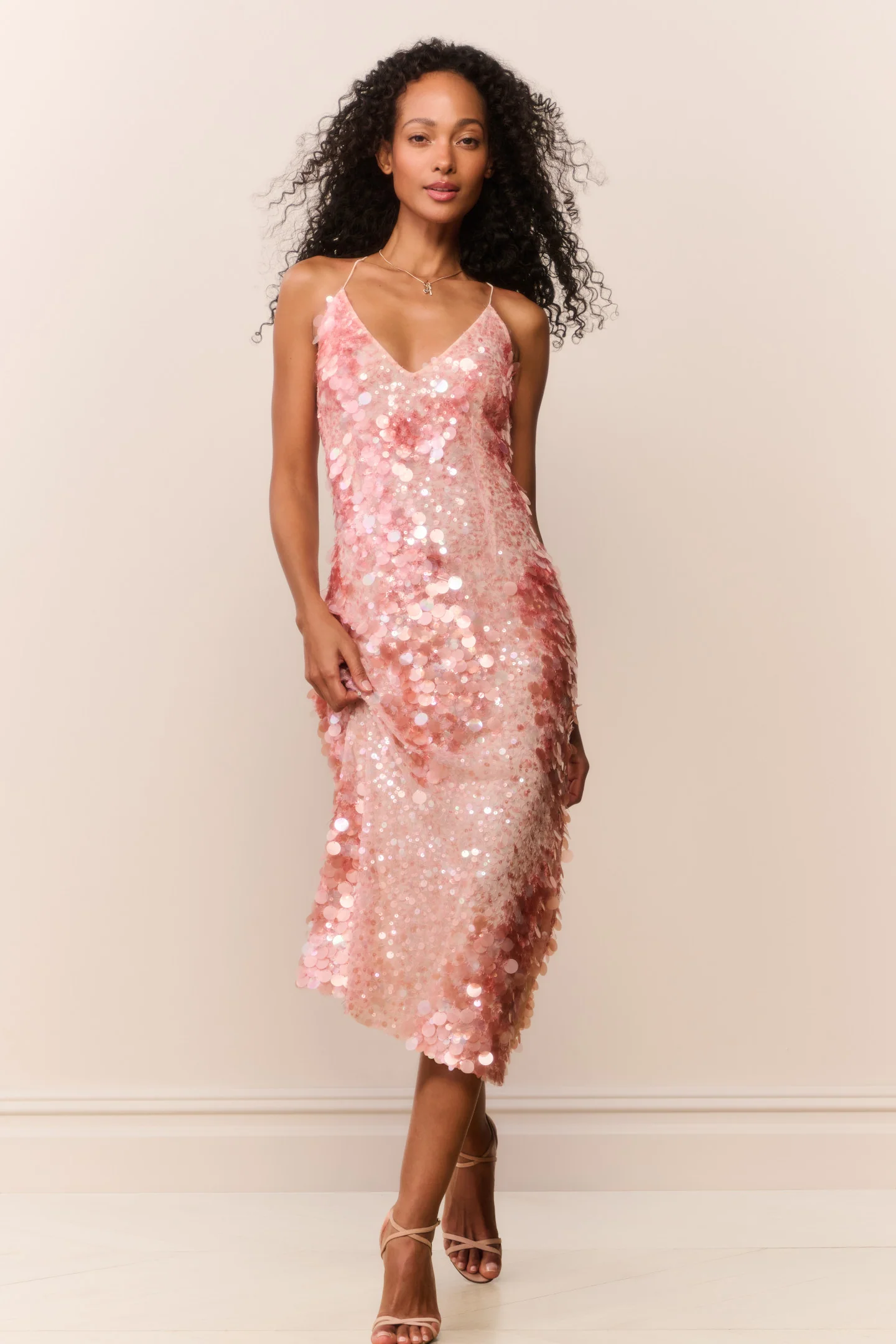 Kayleen Peach Sequin Midi Dress - Image 3