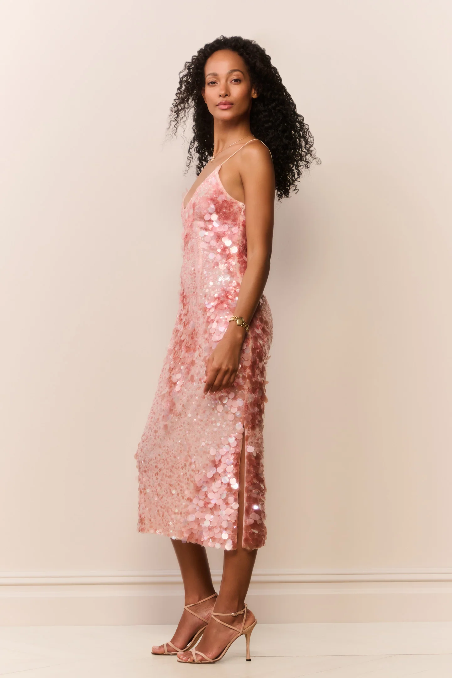 Kayleen Peach Sequin Midi Dress - Image 4