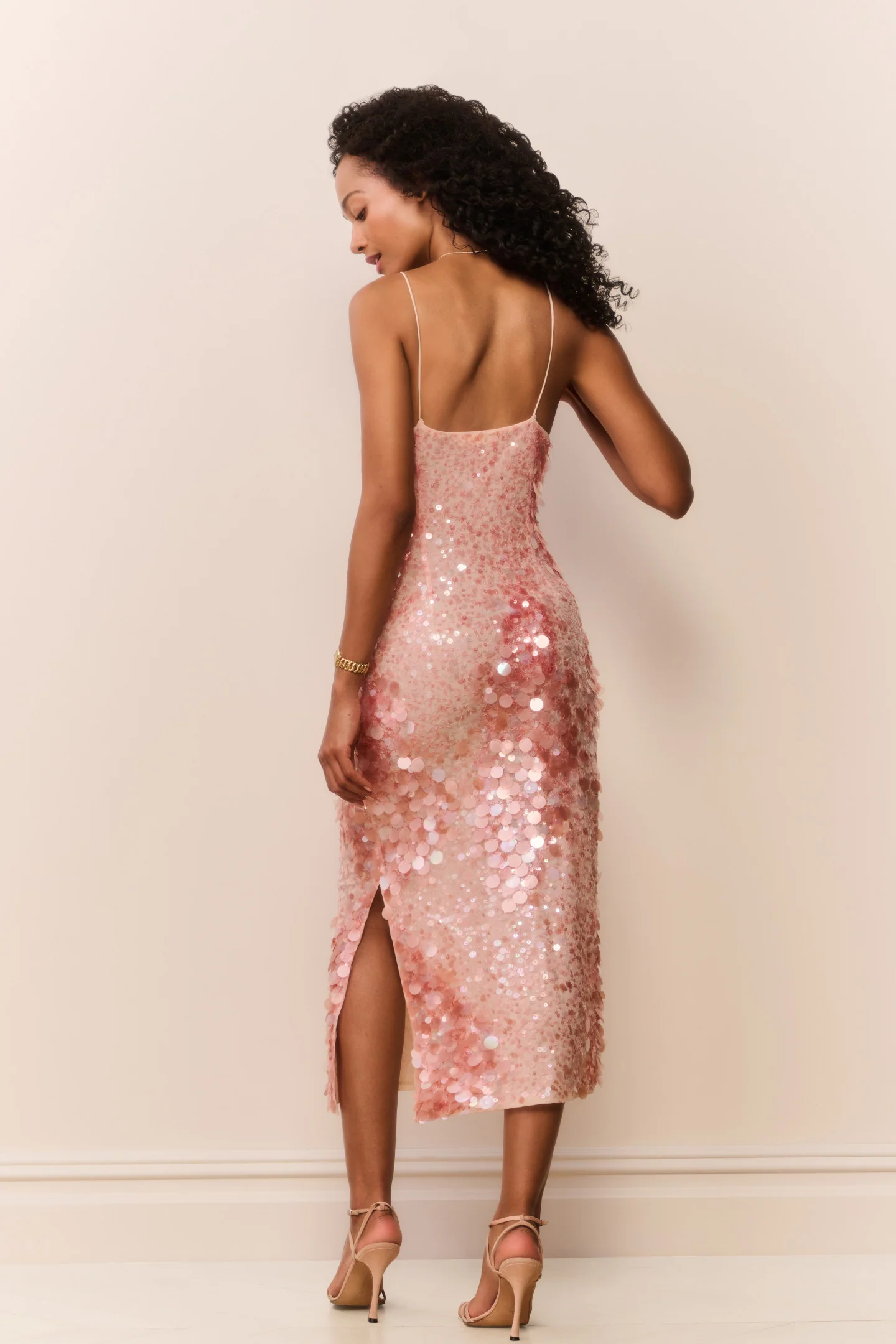 Kayleen Peach Sequin Midi Dress - Image 5