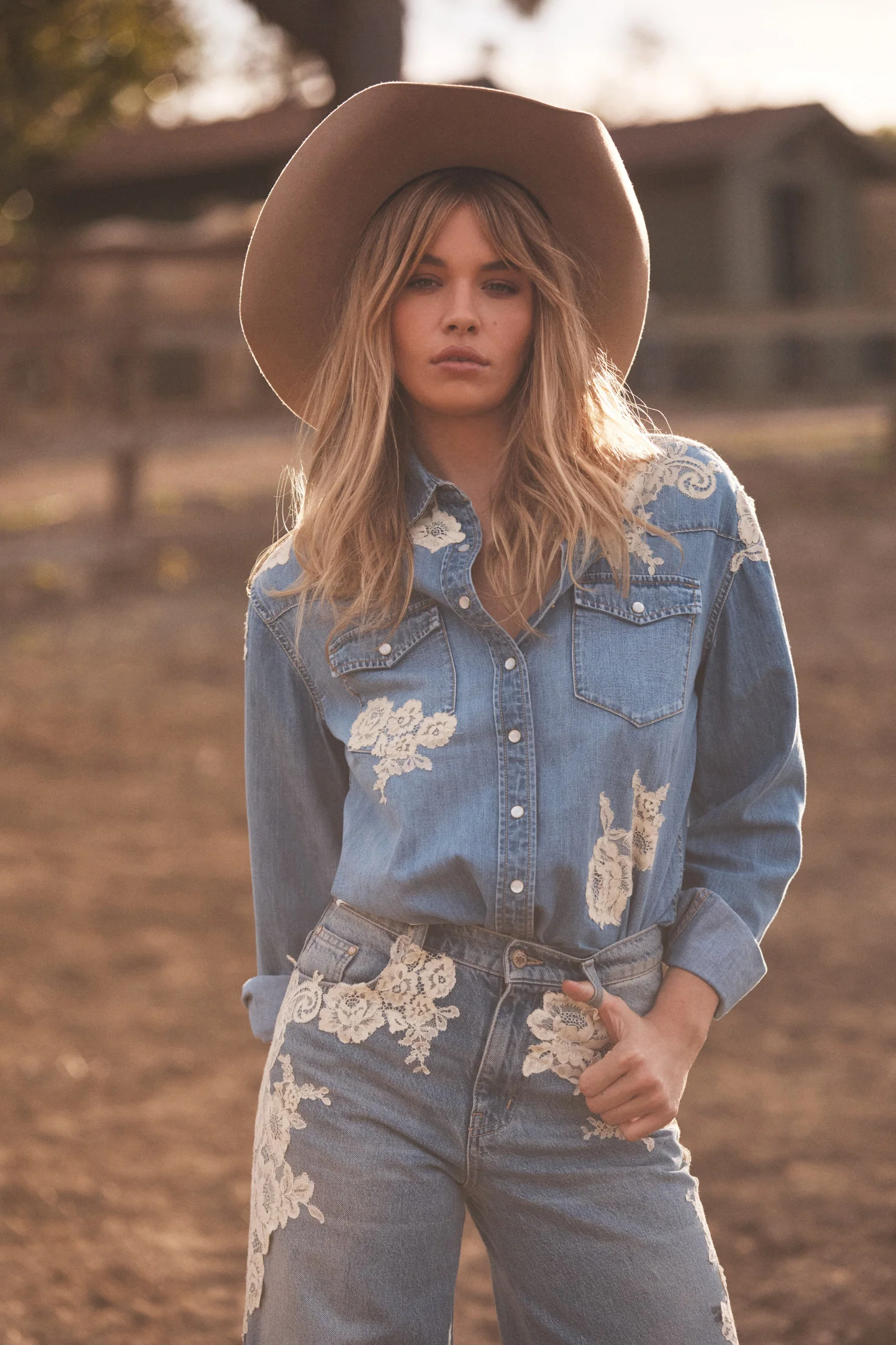 Kelith Lace Appliqué Chambray Shirt - Image 2