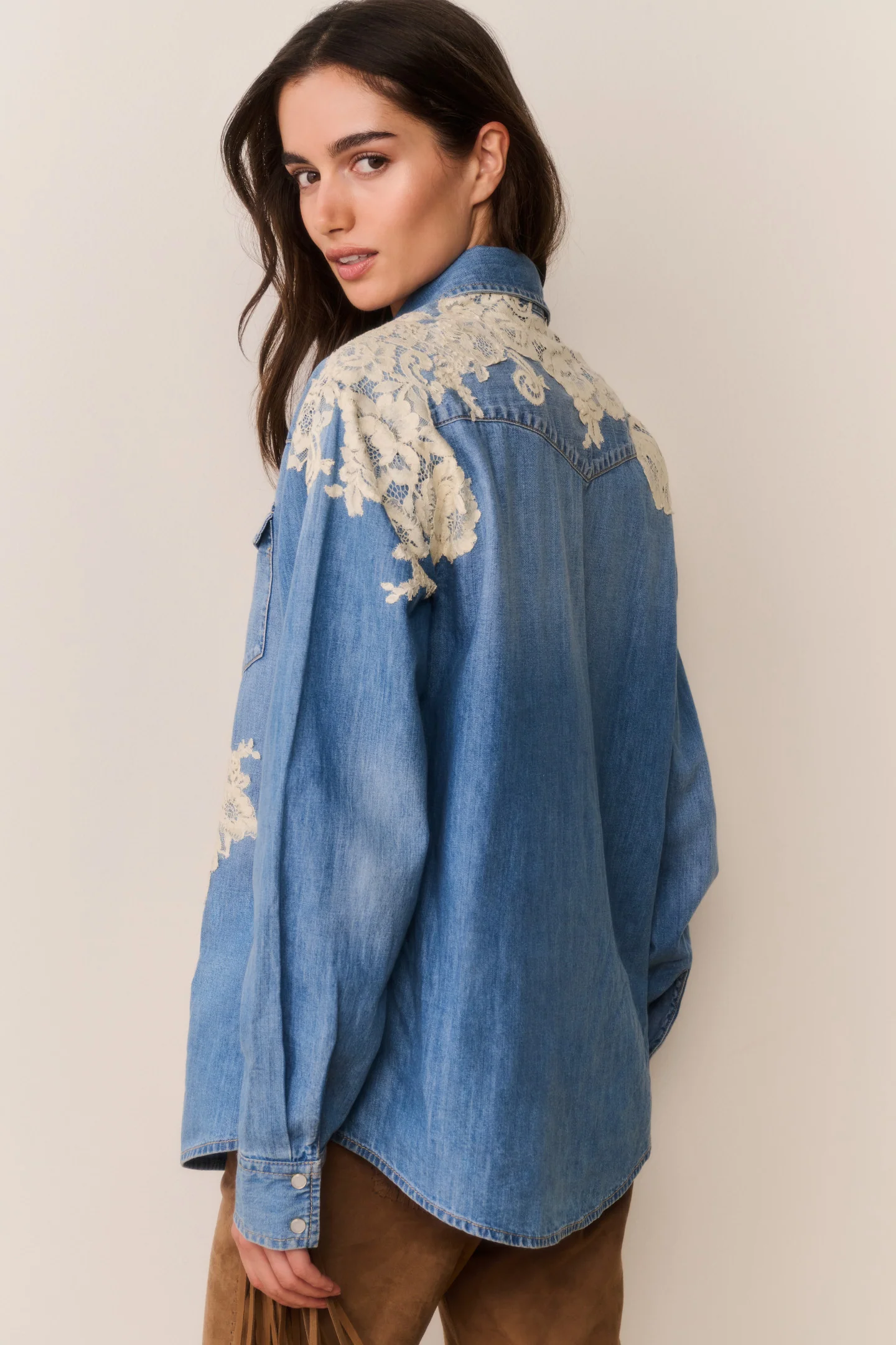 Kelith Lace Appliqué Chambray Shirt - Image 6