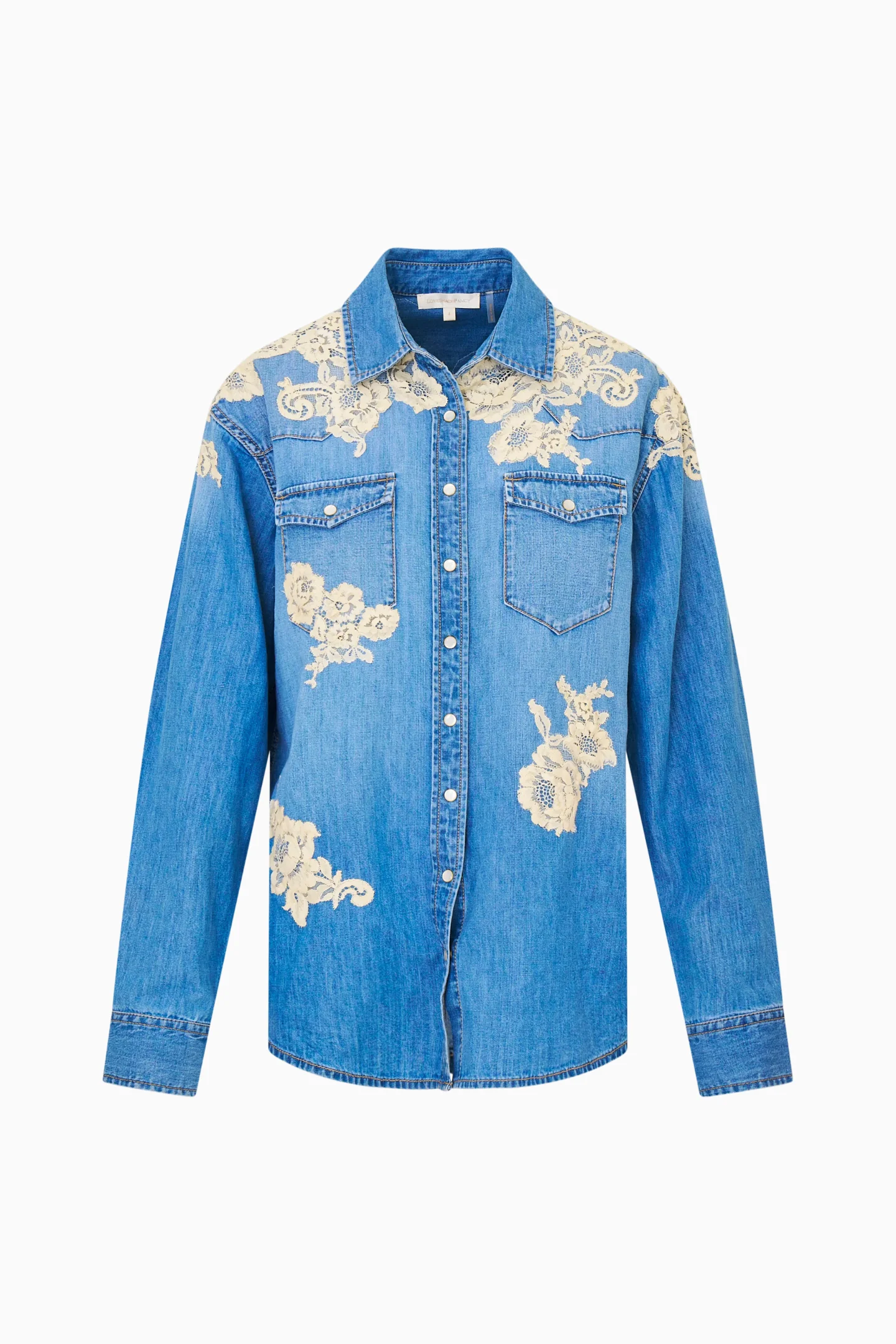 Kelith Lace Appliqué Chambray Shirt - Image 7