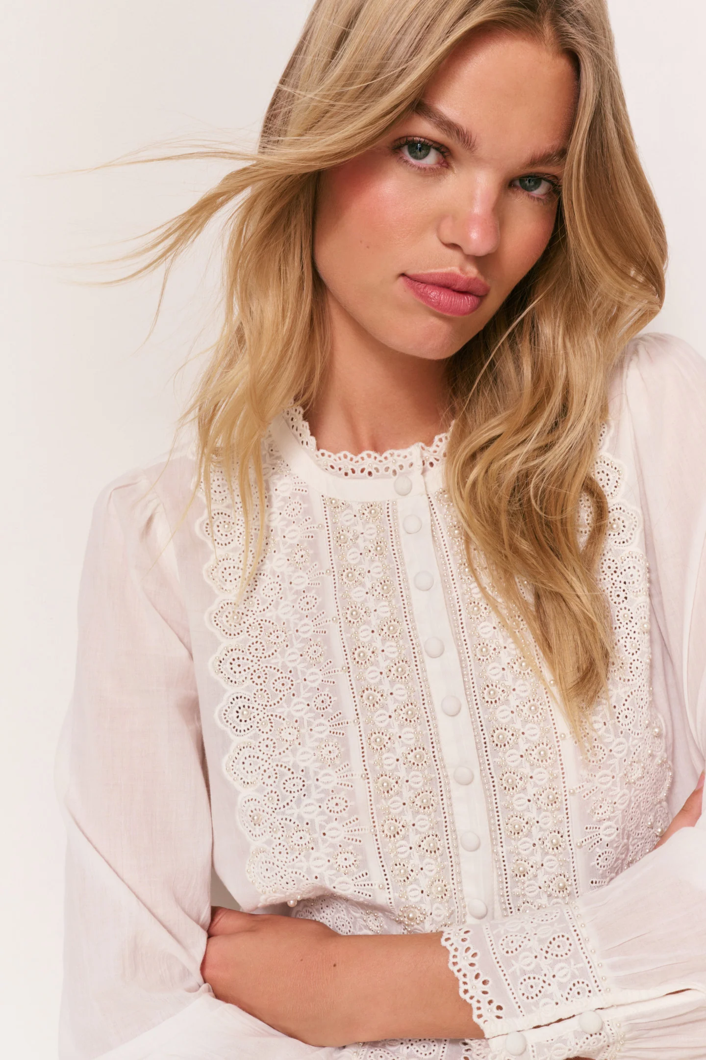 Larine Pearl-Embellished Cotton Blouse - Image 4
