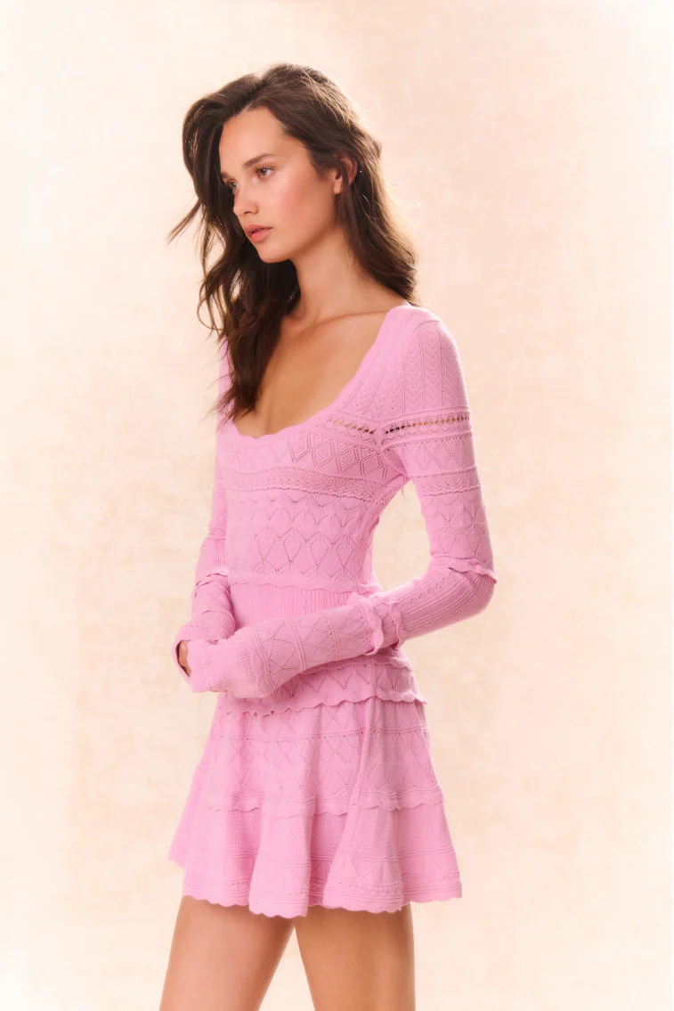 Lavender Pointelle Knit Mini Dress - ROSE CLAY - Image 3
