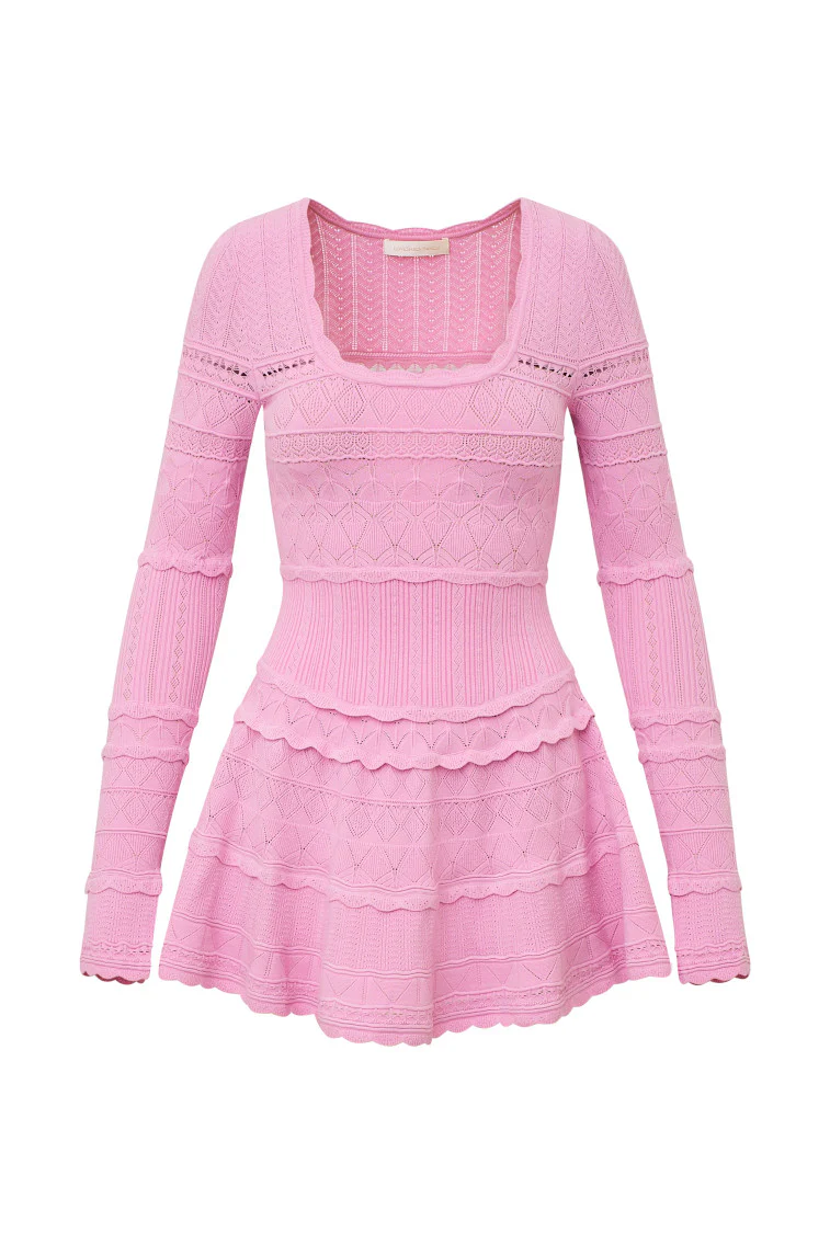 Lavender Pointelle Knit Mini Dress - ROSE CLAY - Image 6