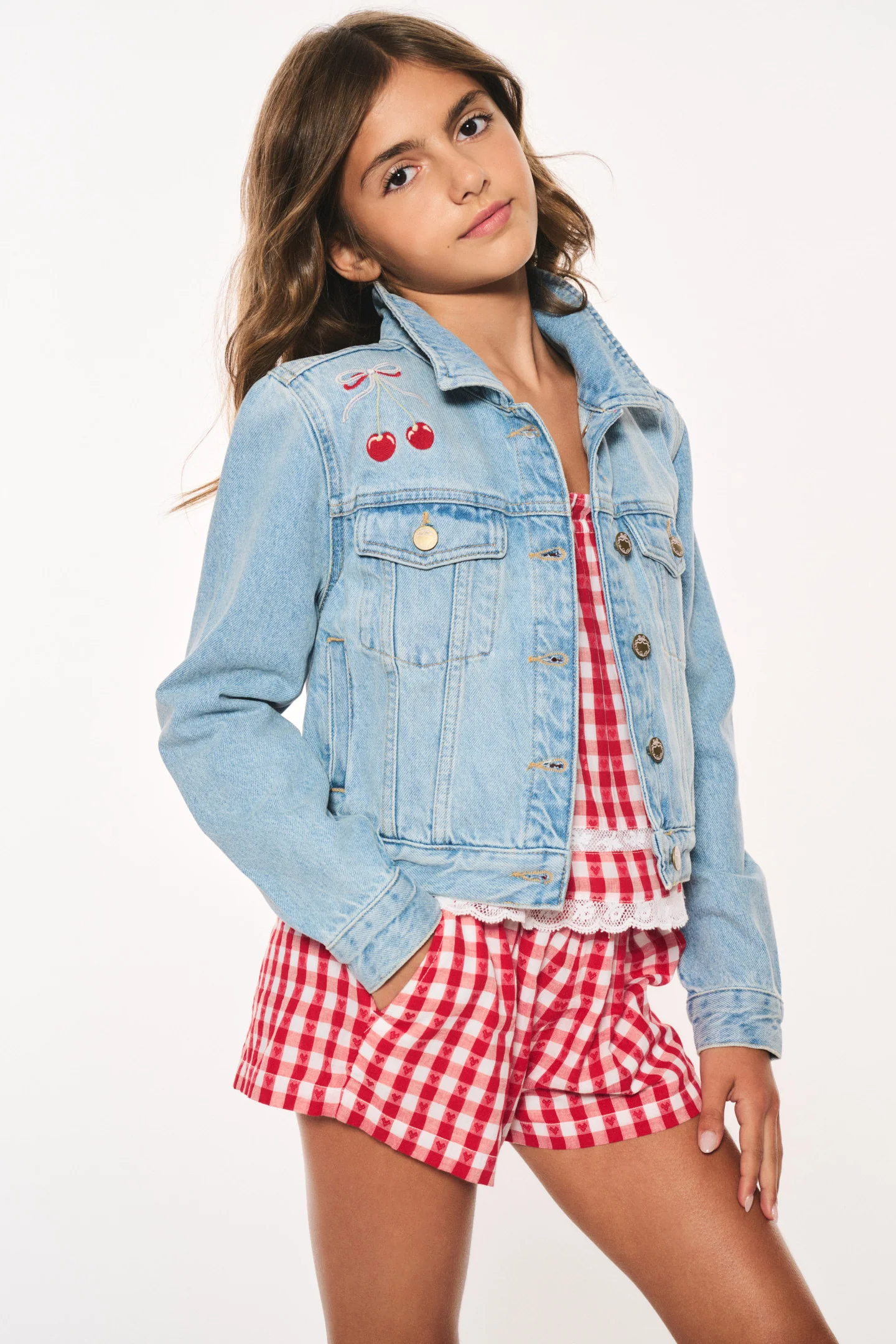 Girls Lavina Cherry Denim Jacket - Image 2