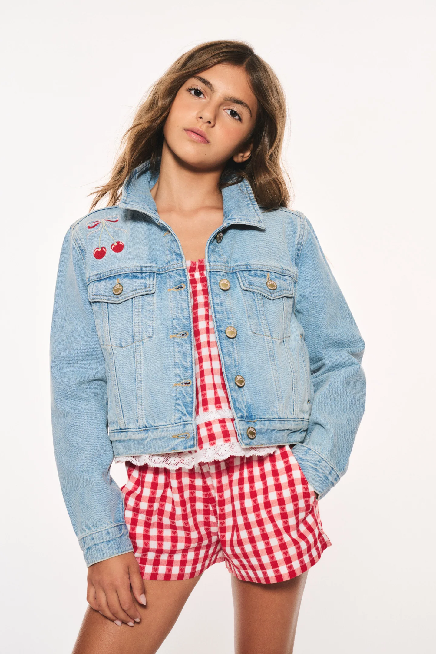 Girls Lavina Cherry Denim Jacket - Image 4