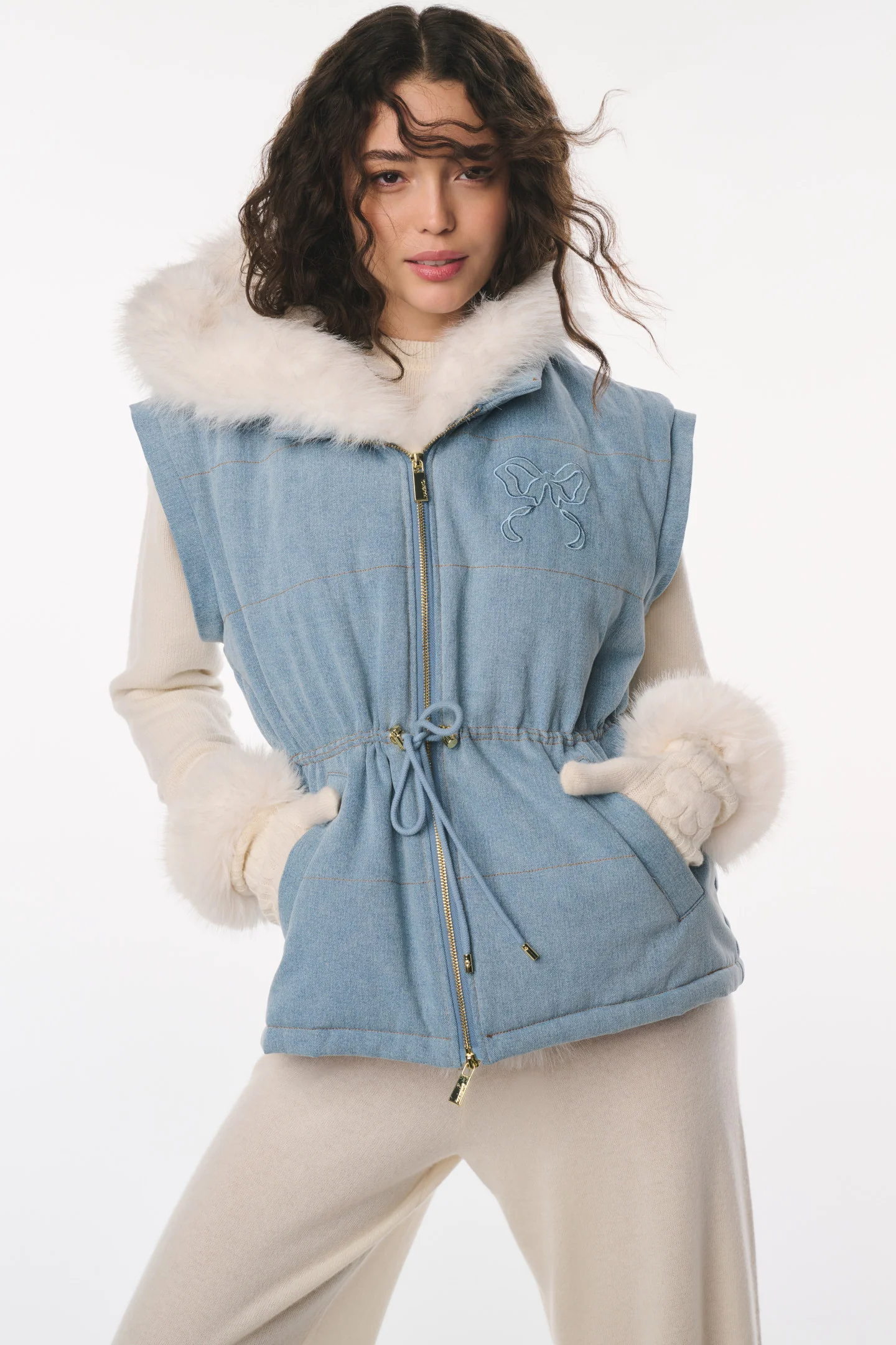 LoveShackFancy x MAX&MOI Deva Denim Convertible Jacket - Image 4