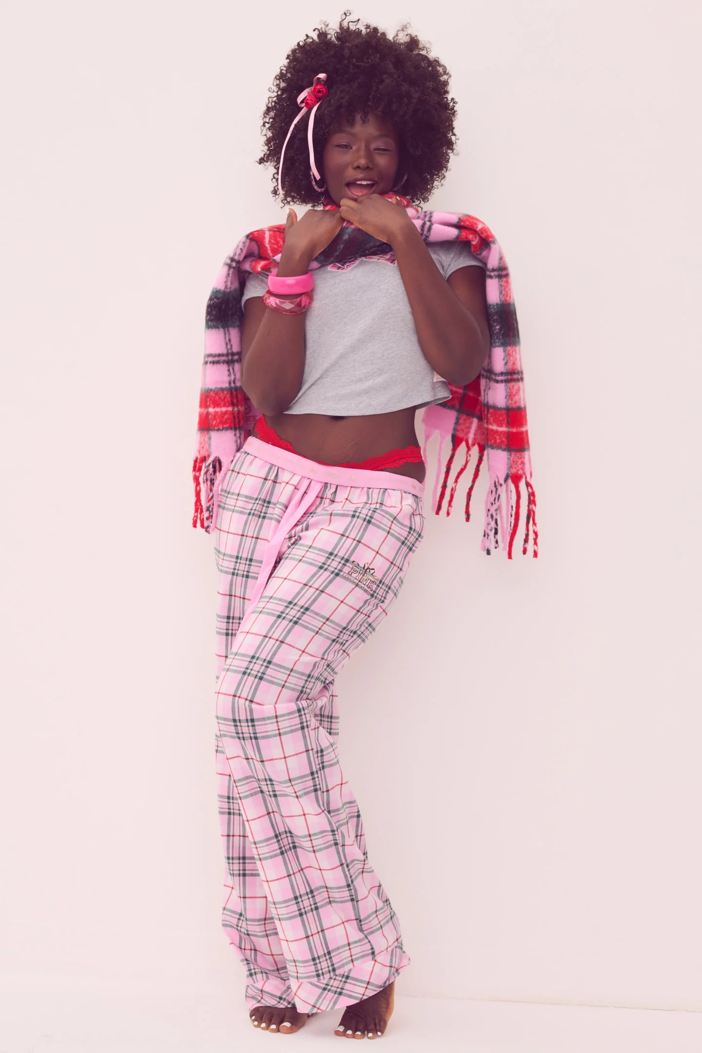 PINK x LoveShackFancy Pink Lurex Stripe Flannel PJ Pant - Image 2