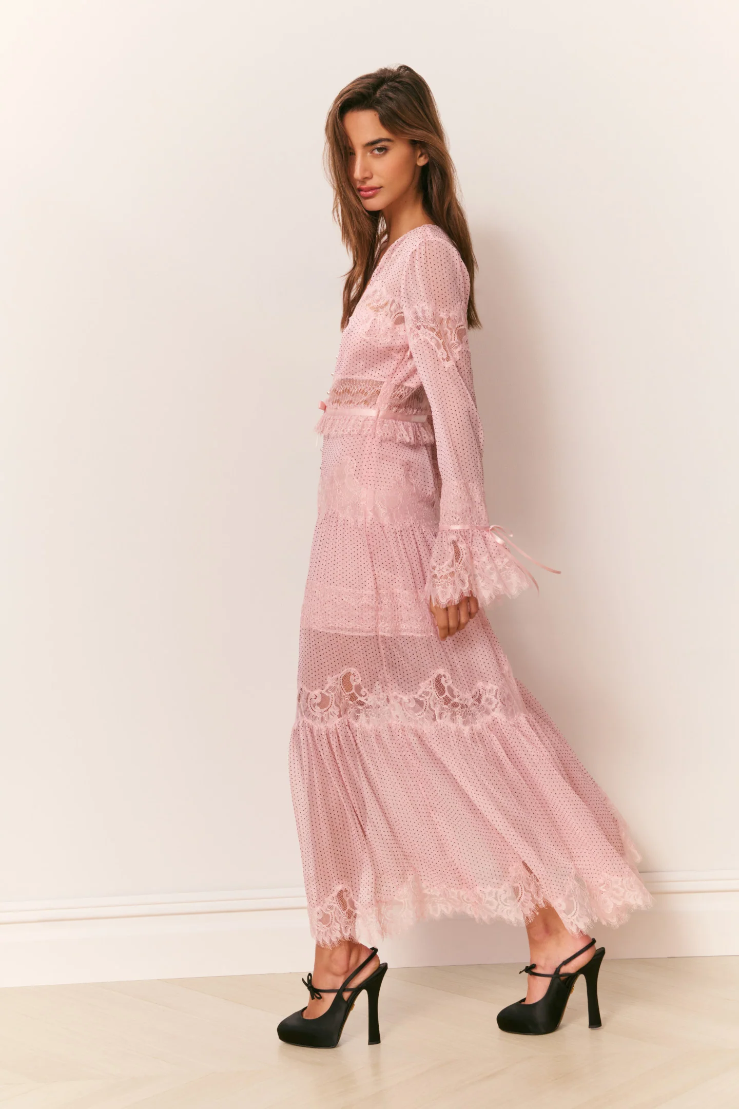 Marinetta Polka Dot Lace-Trim Maxi Dress - Image 4