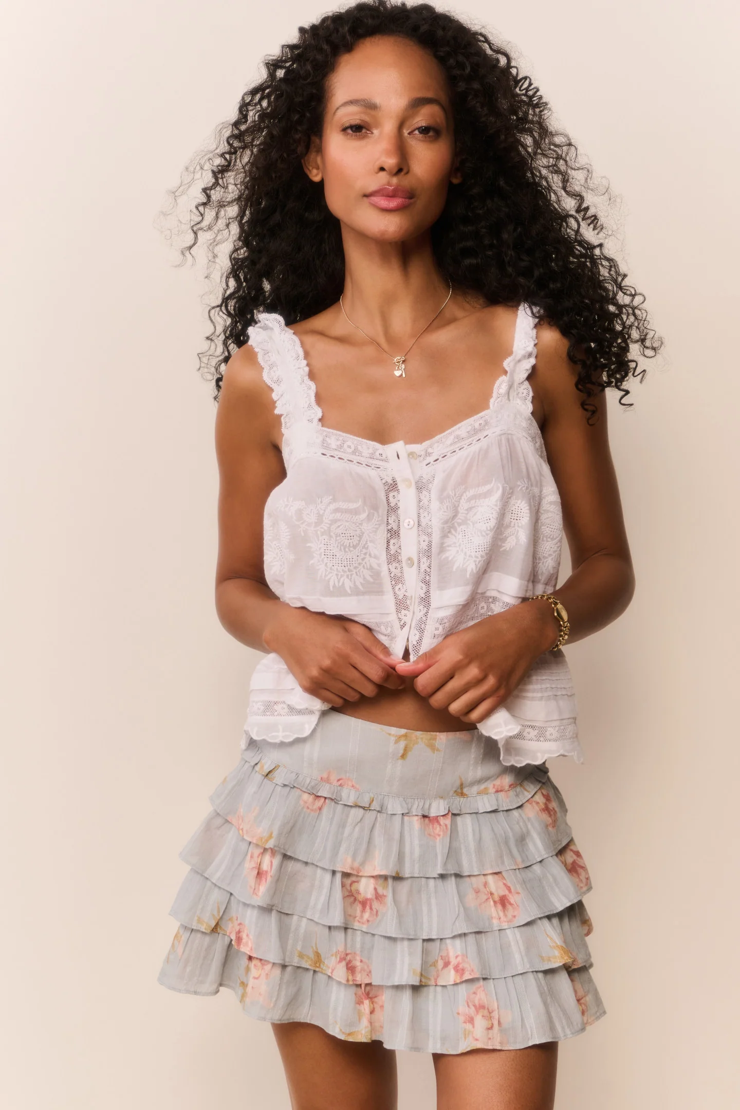 Moralina Cotton Peony Print Mini Skirt - Image 3