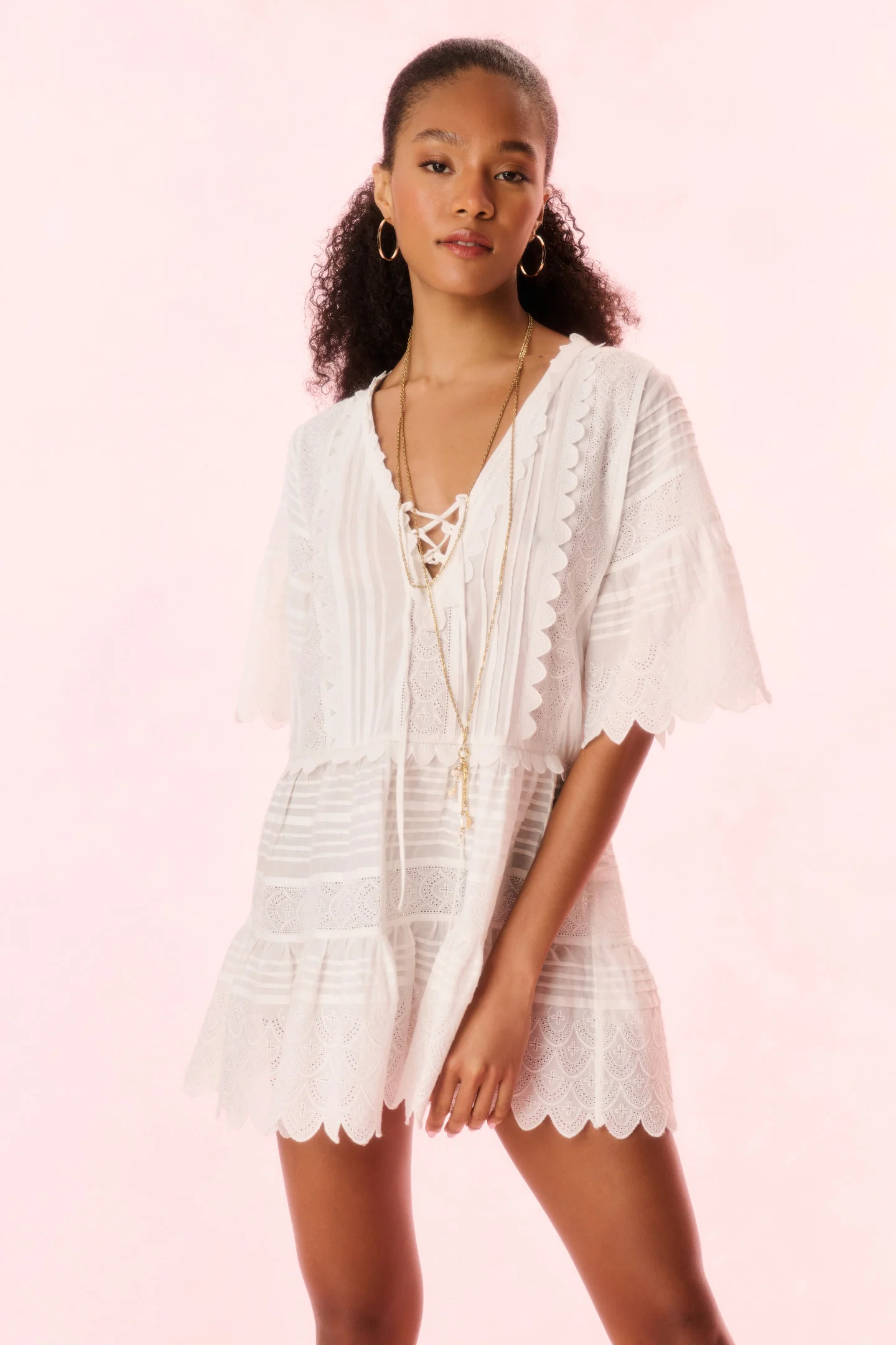Orcia Cotton Scalloped Mini Dress - Image 3
