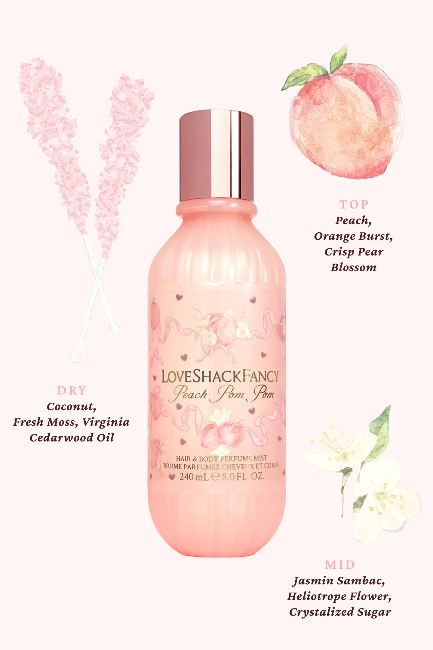 Peach Pom Pom Hair & Body Perfume Mist with Candied Peach and Crystallized Sugar - Image 3