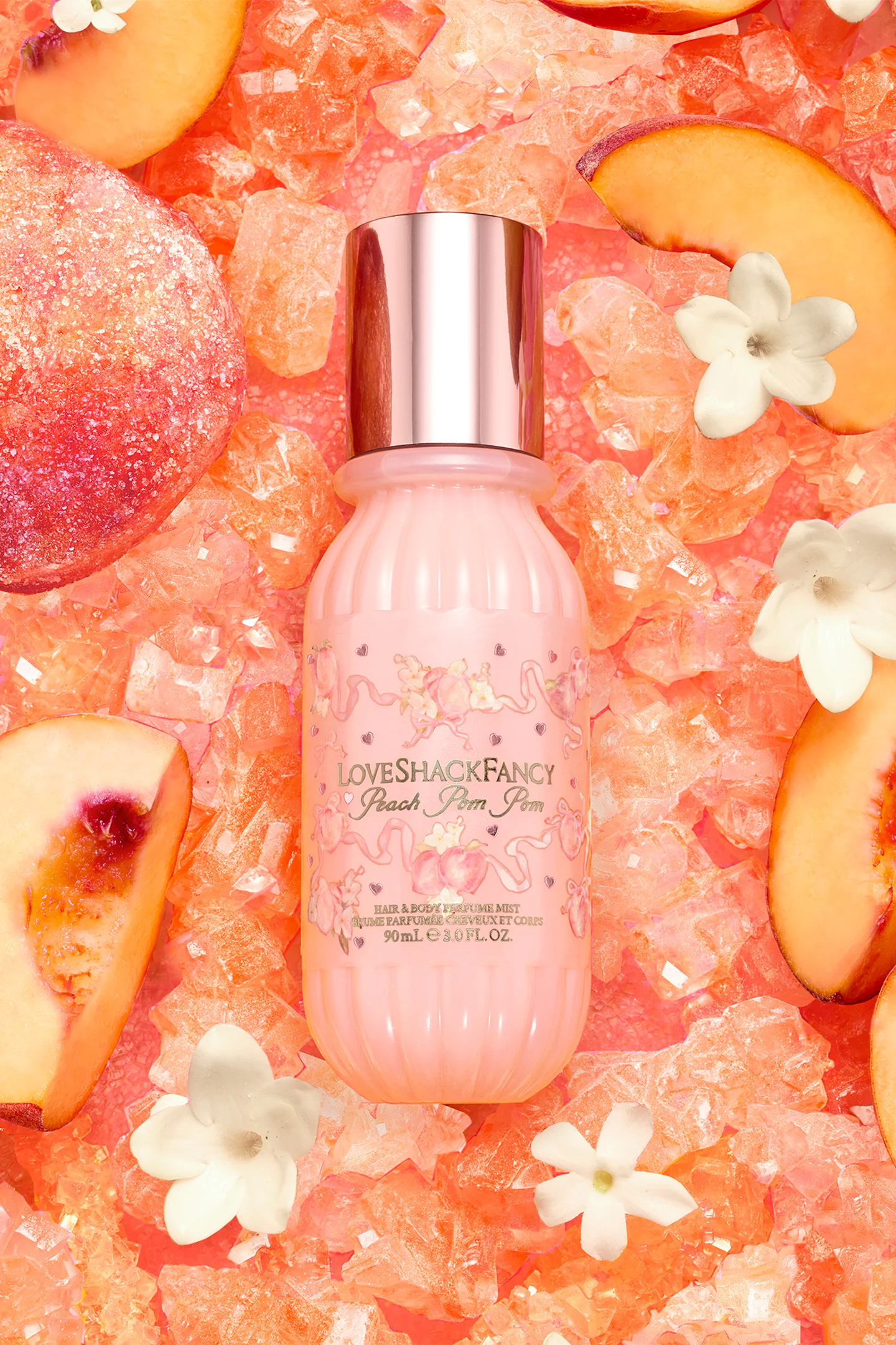 Mini Peach Pom Pom Hair & Body Perfume Mist with Candied Peach and Crystallized Sugar - Image 2