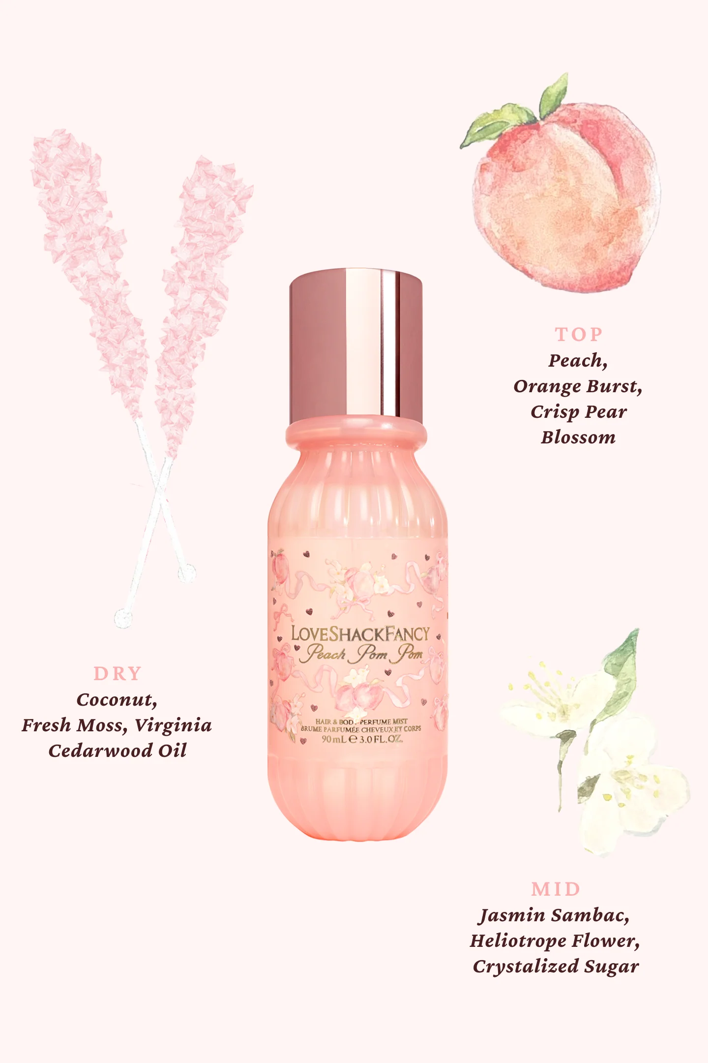 Mini Peach Pom Pom Hair & Body Perfume Mist with Candied Peach and Crystallized Sugar - Image 3