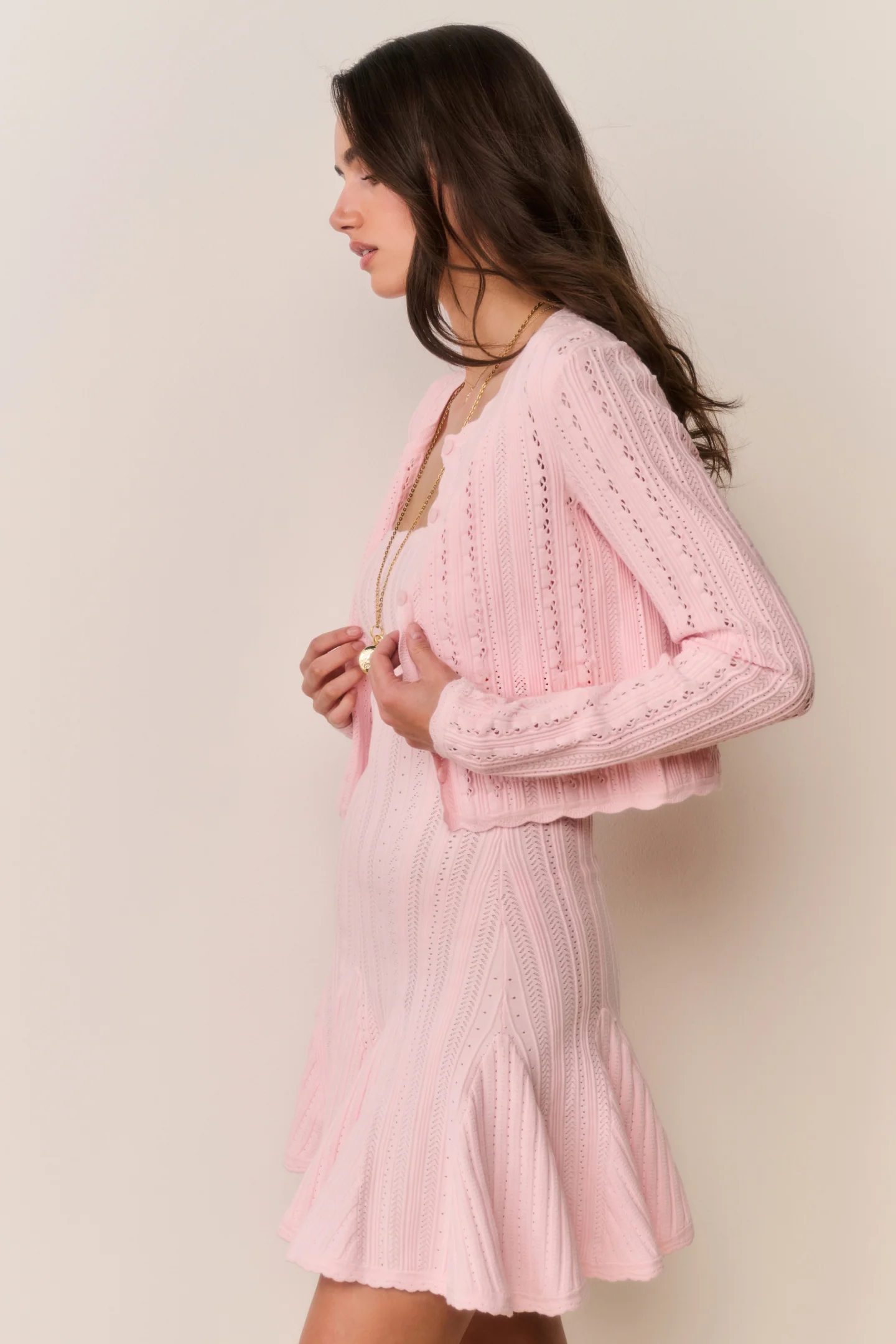 Peridot Stretch Pointelle Cardigan - Image 10