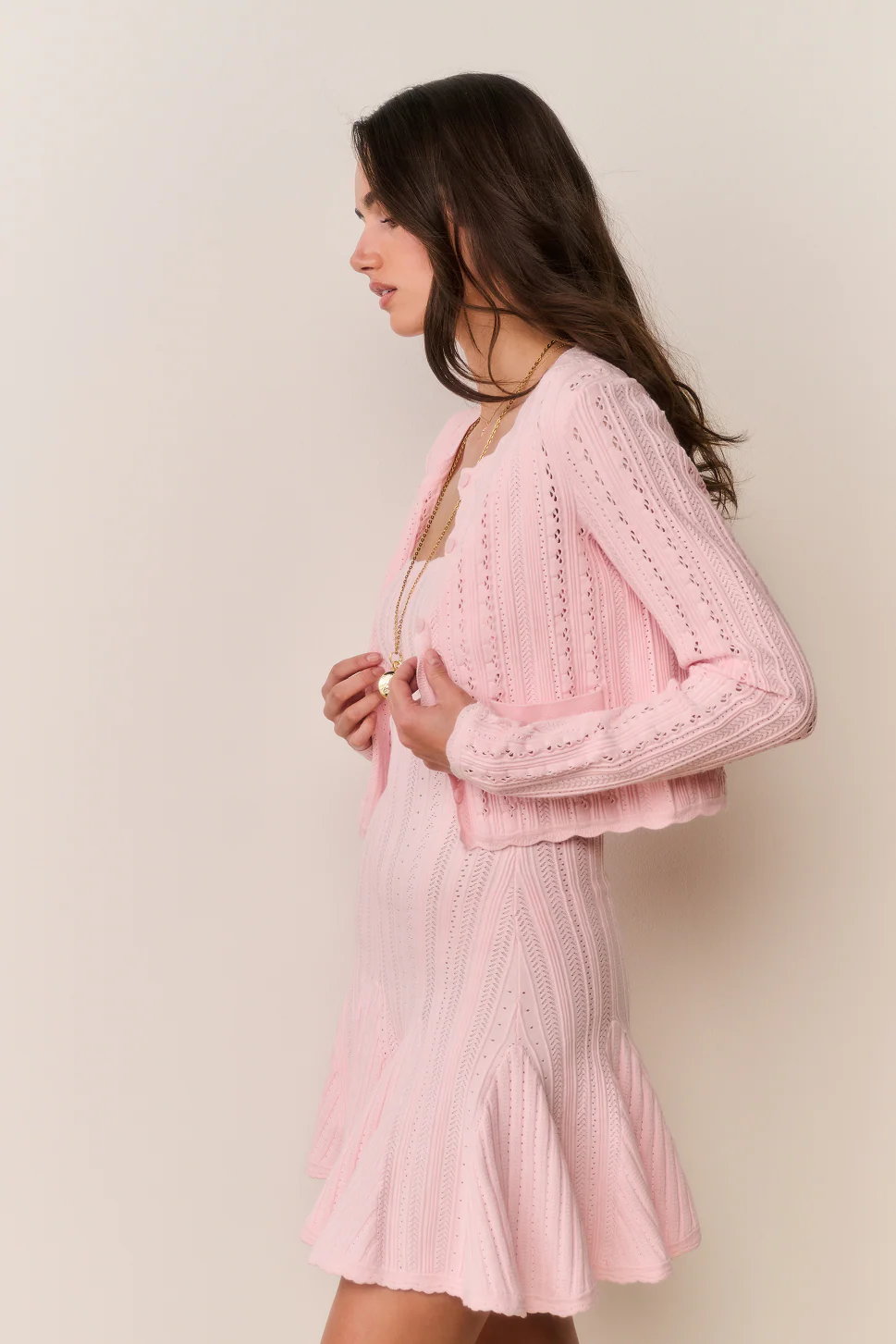Peridot Stretch Pointelle Cardigan - PEACH SORBET - Image 5