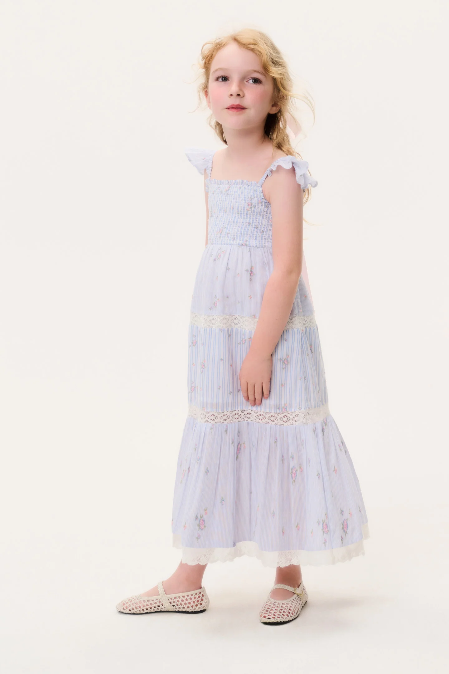 Little Girls Rhiannon Stripe Floral Dress - Image 2