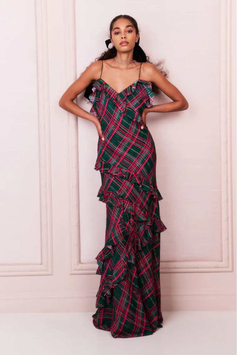 Rialto Silk Tartan Dress - EVERGREEN - Image 3