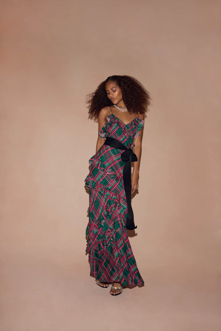 Rialto Silk Tartan Dress - EVERGREEN - Image 7