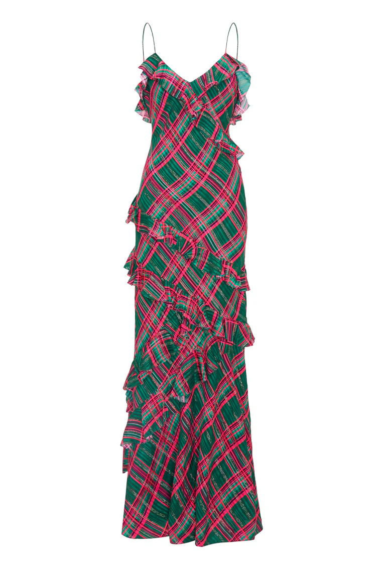 Rialto Silk Tartan Dress - EVERGREEN - Image 8