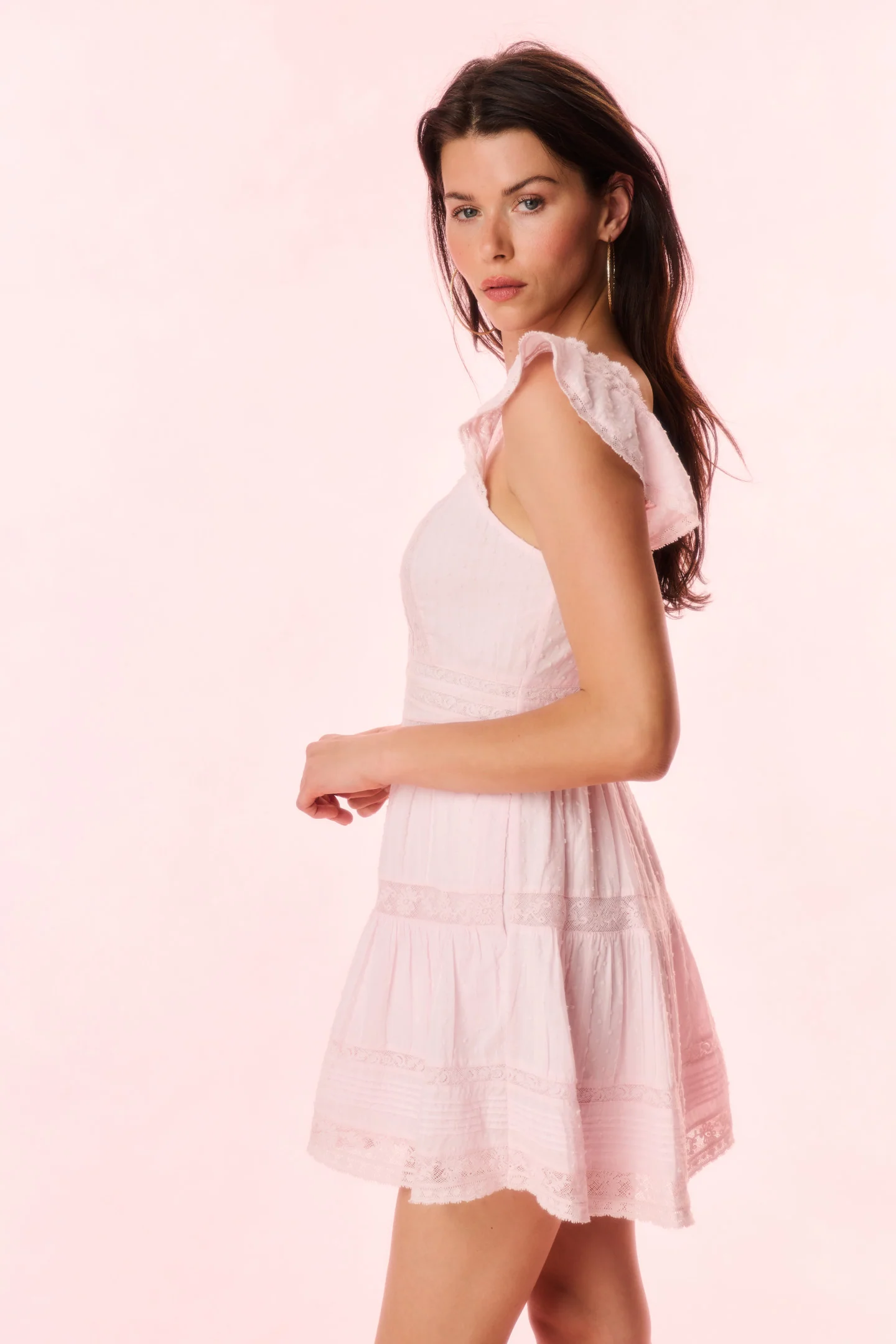 Rietta Cotton Lace-Trimmed Mini Dress - BALLERINA PINK - Image 3