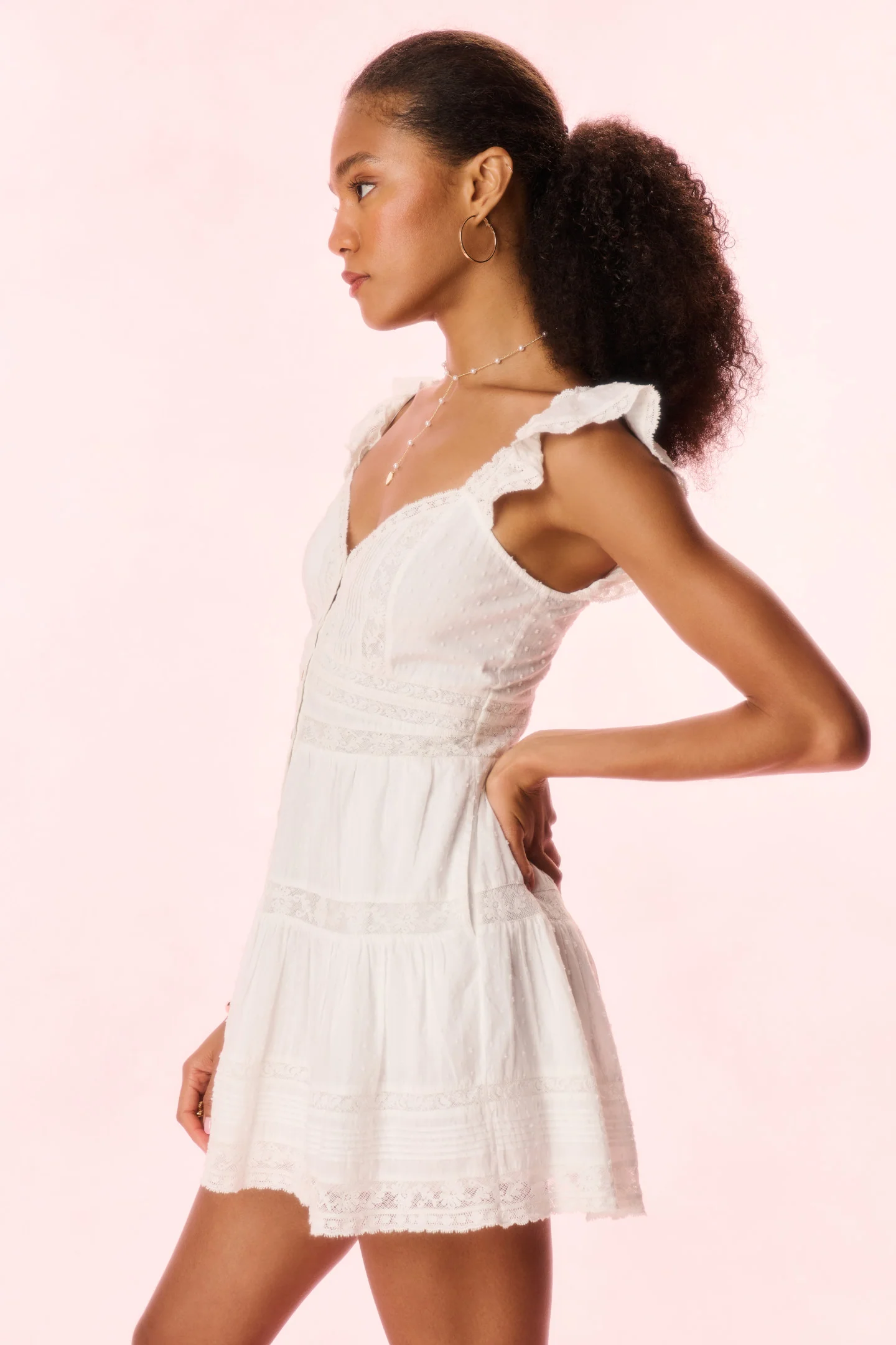 Rietta Cotton Lace-Trimmed Mini Dress - OPTIC WHITE - Image 3