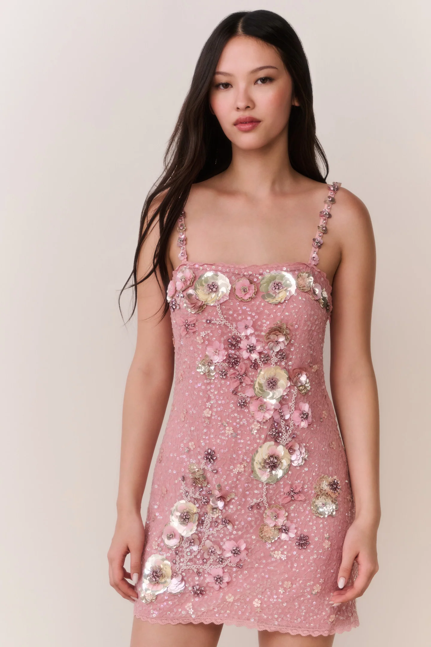 Rosmara Sequin Floral Mini Dress - Image 2