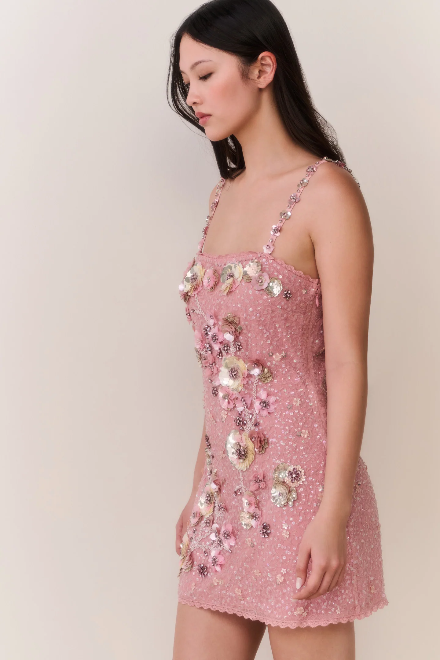 Rosmara Sequin Floral Mini Dress - Image 3