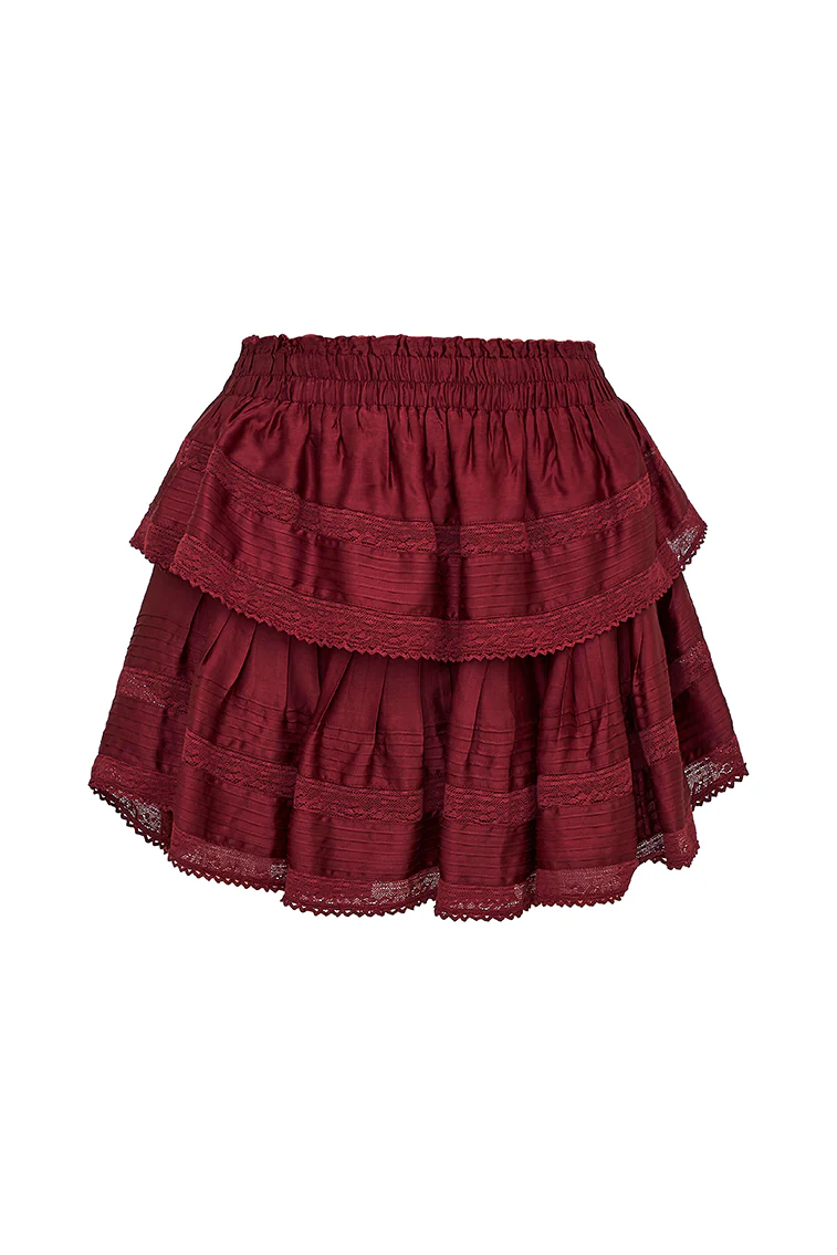 Ruffle Mini Tiered Skirt - OXBLOOD - Image 3