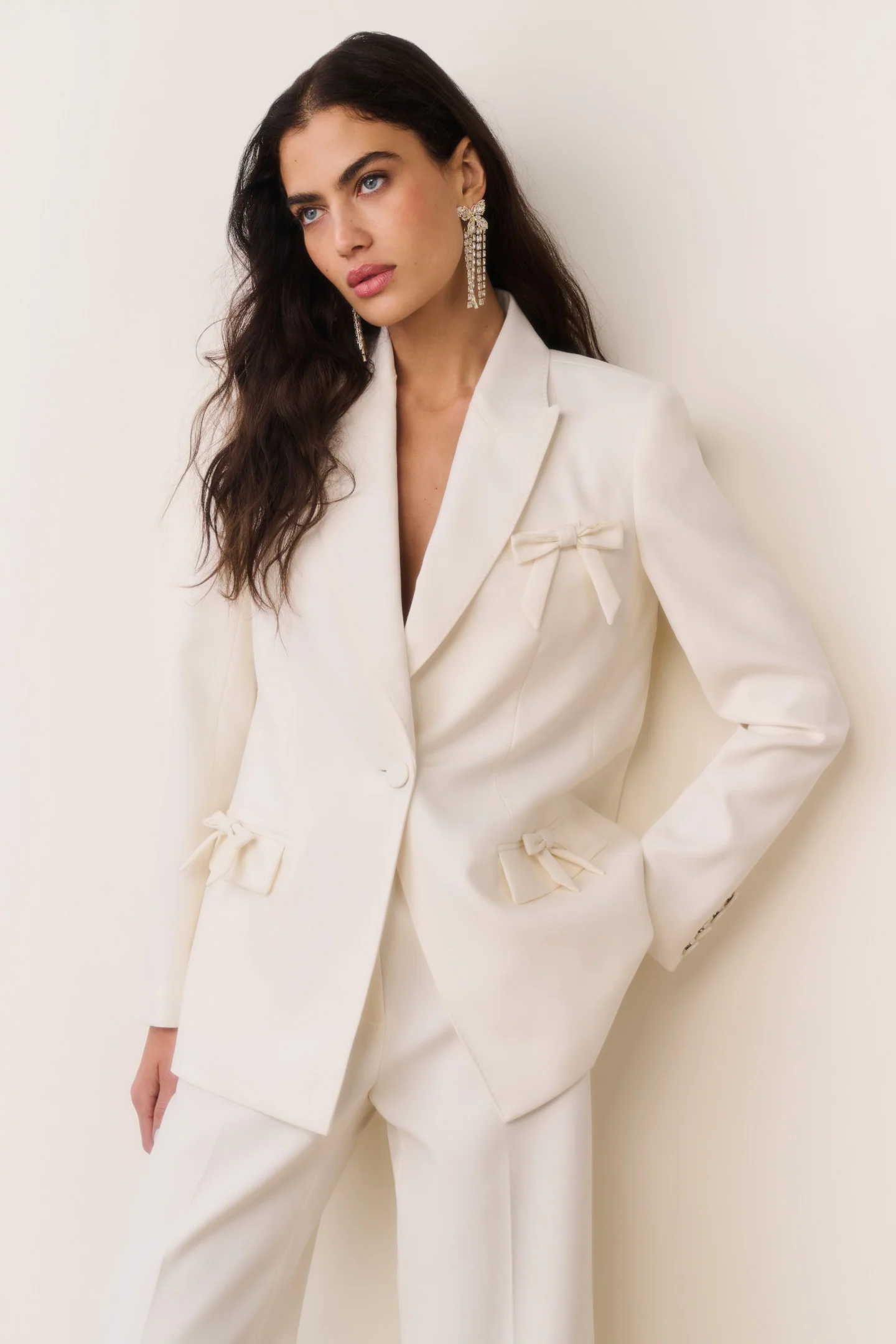 Shayne Wool-Blend Bow-Embellished Blazer - CREAM - Image 3