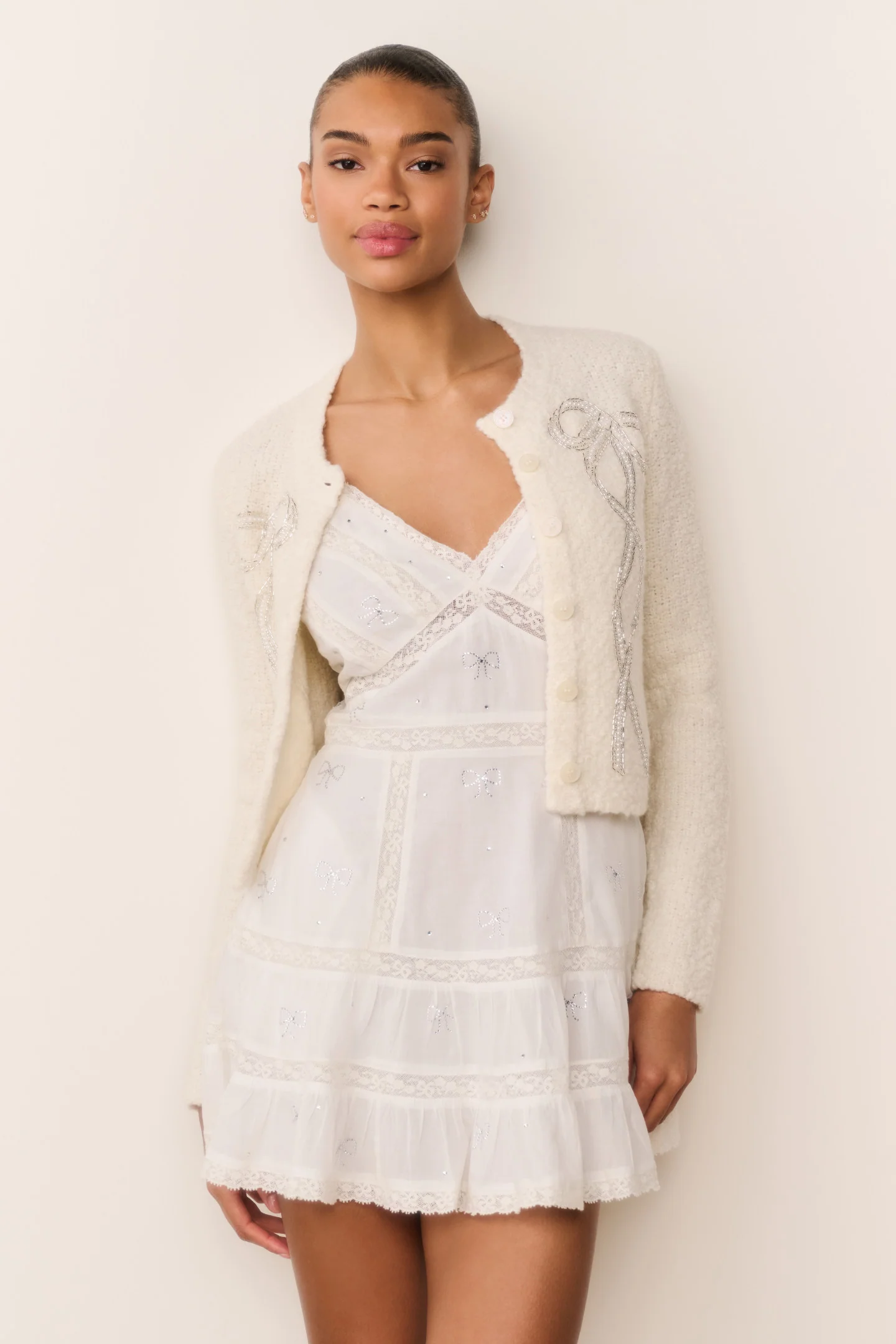 Solbina Crystal Bow Cotton Mini Dress - Image 7