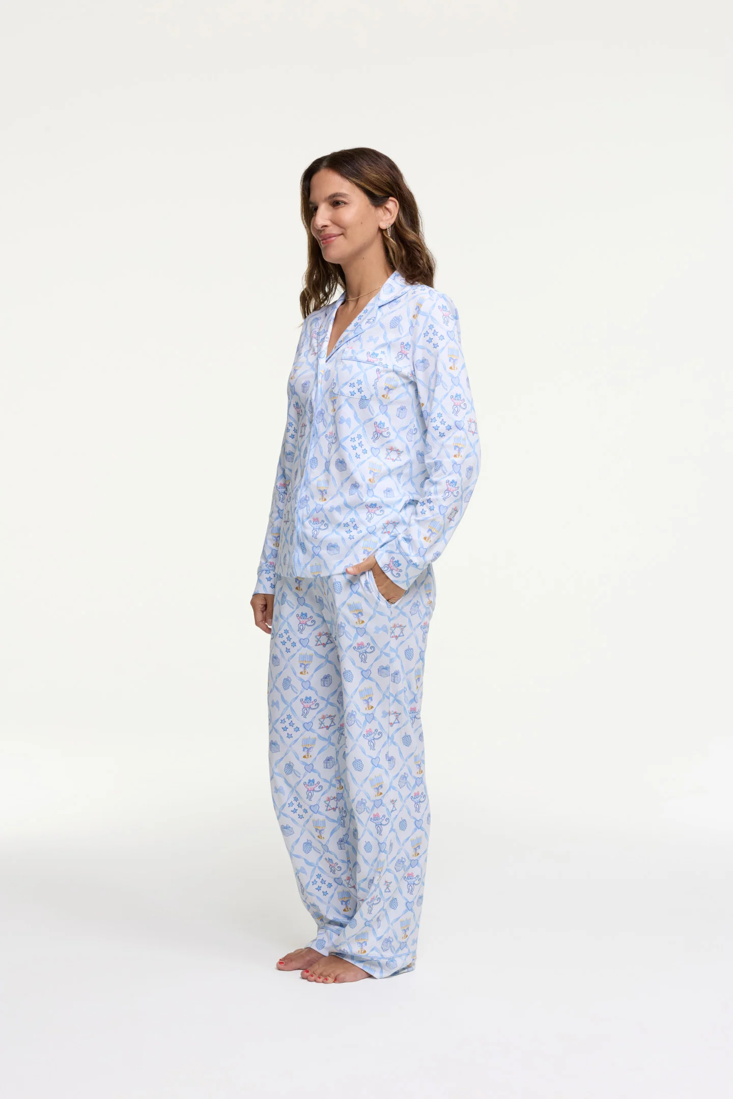 LoveShackFancy x Roller Rabbit Starry Nights Lattice Long Sleeve Polo Pajamas - Image 3