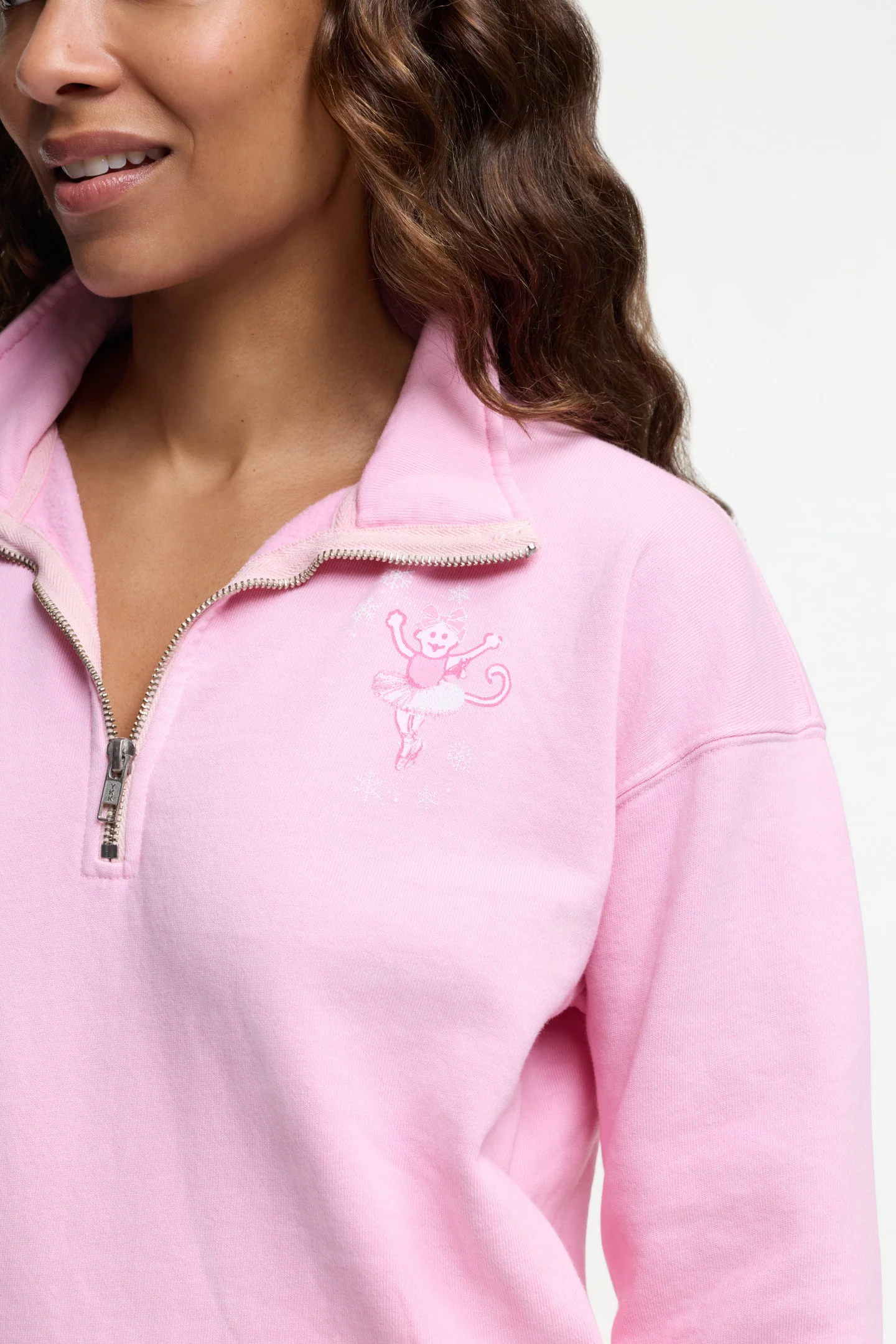 LoveShackFancy x Roller Rabbit Sugarplum Lattice Half Zip Sweatshirt - Image 4