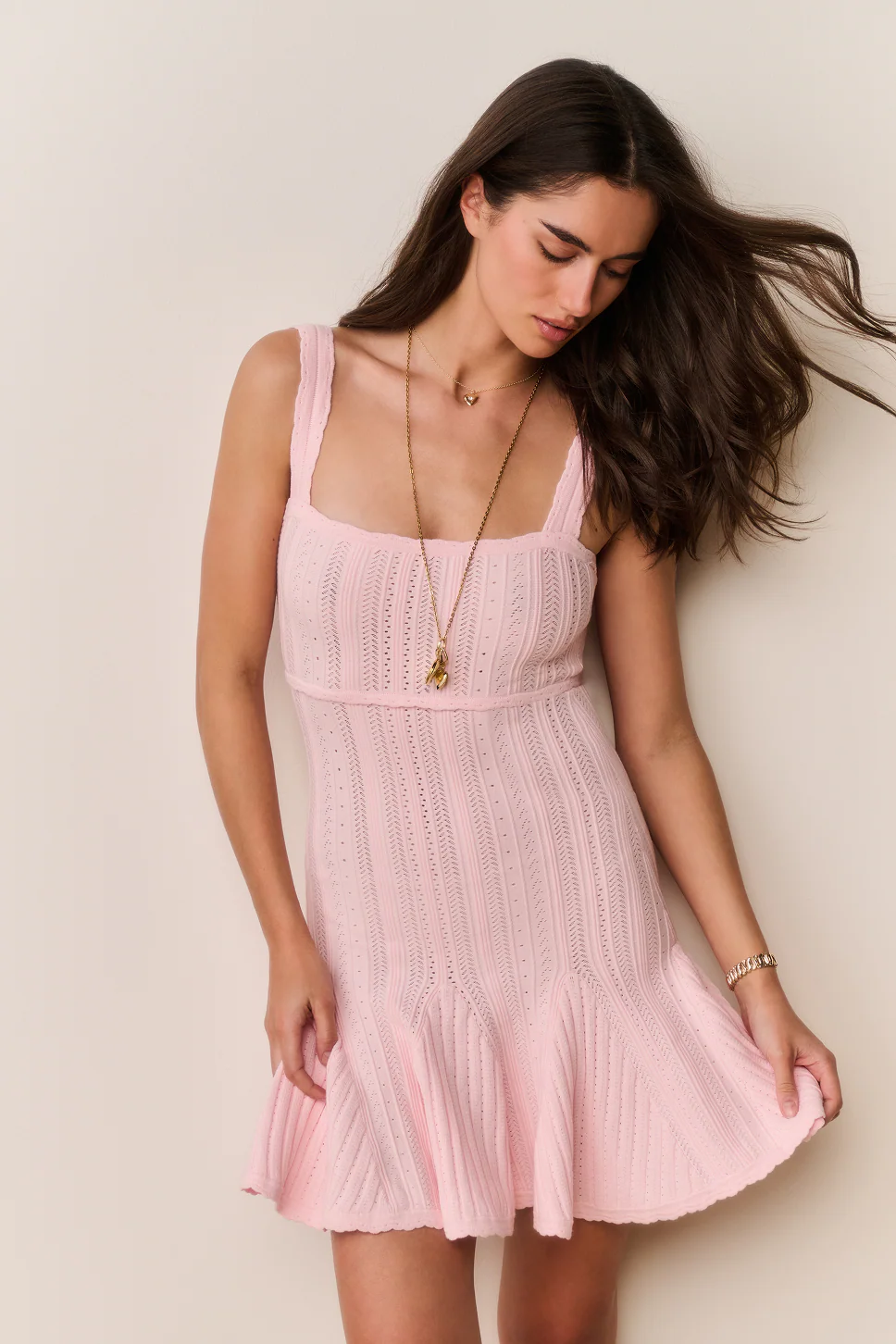 Tabatha Stretch Pointelle Mini Dress - PEACH SORBET - Image 3