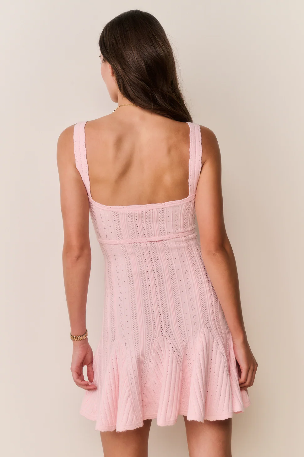 Tabatha Stretch Pointelle Mini Dress - PEACH SORBET - Image 5