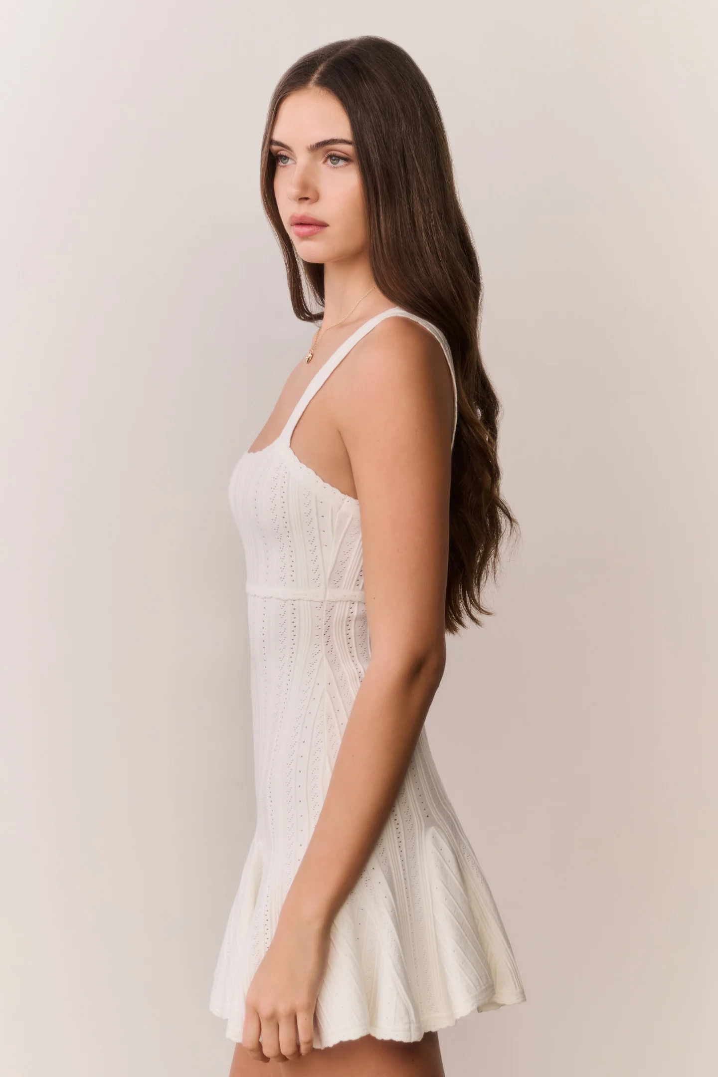Tabatha Stretch Pointelle Mini Dress - WHITE TEA - Image 5