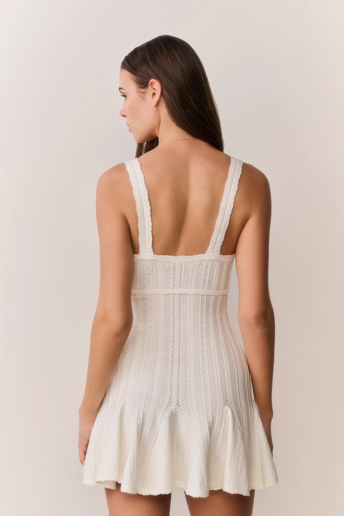Tabatha Stretch Pointelle Mini Dress - WHITE TEA - Image 6