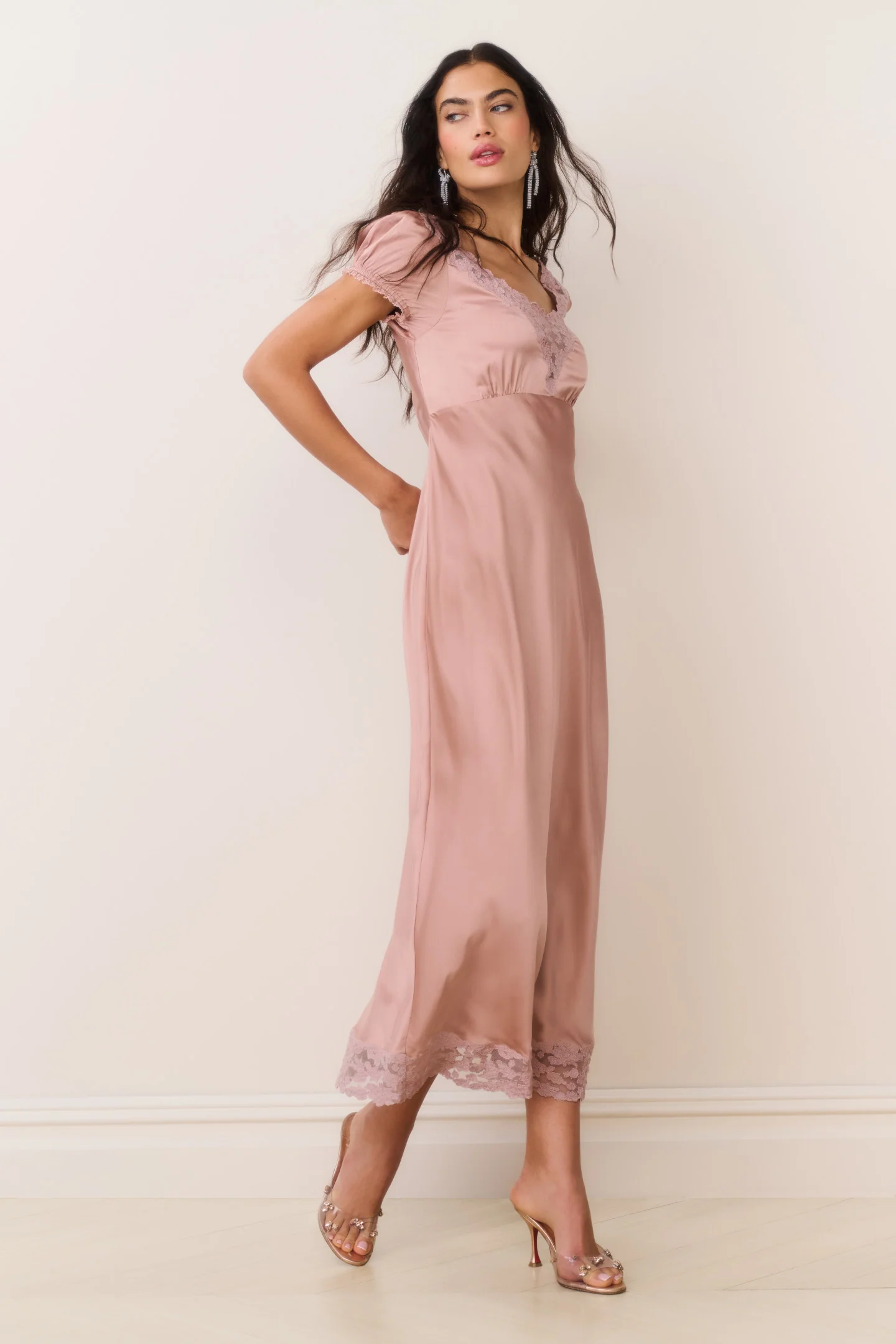 Taylis Satin Lace Maxi Dress - PINK NUDE - Image 3