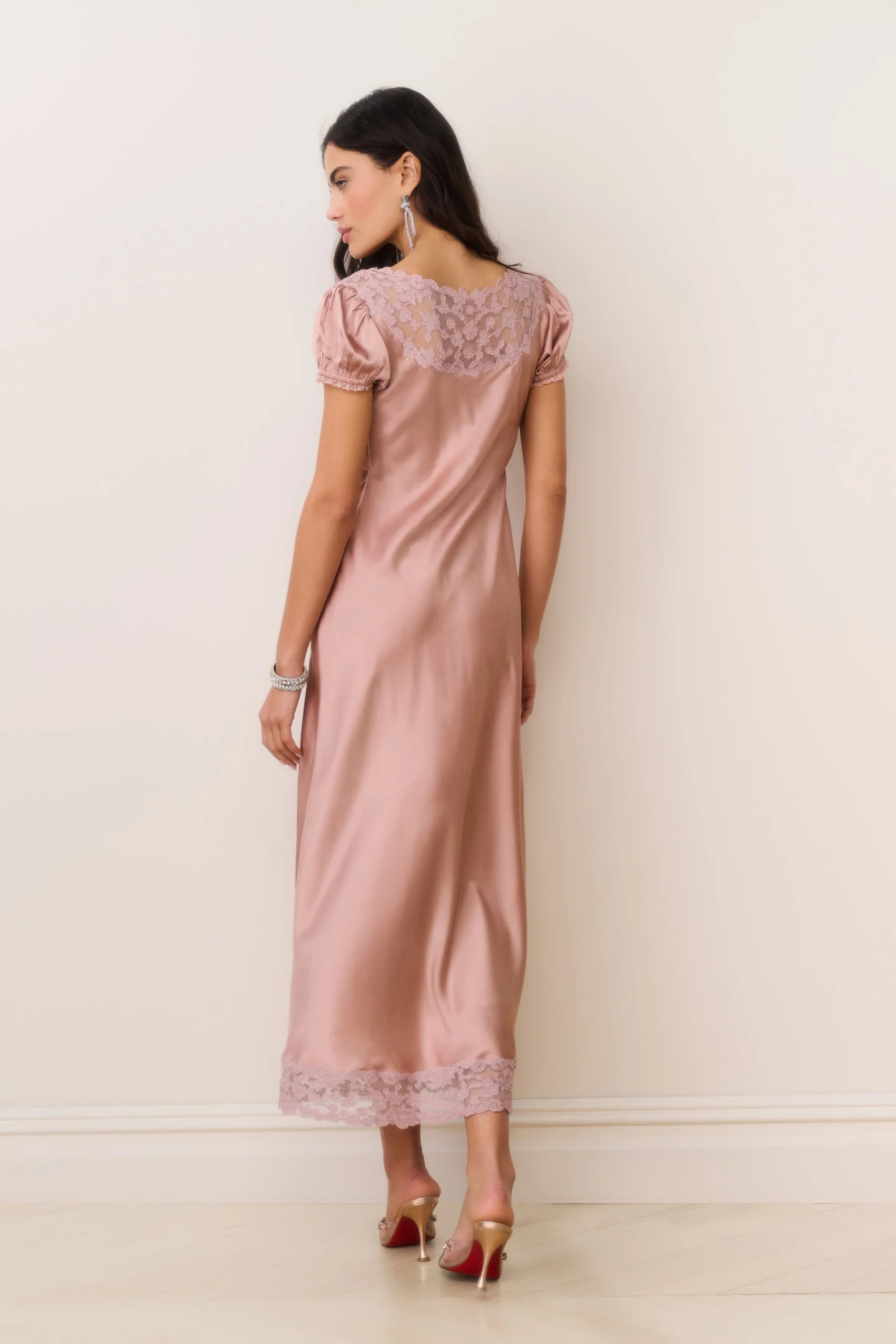 Taylis Satin Lace Maxi Dress - PINK NUDE - Image 4