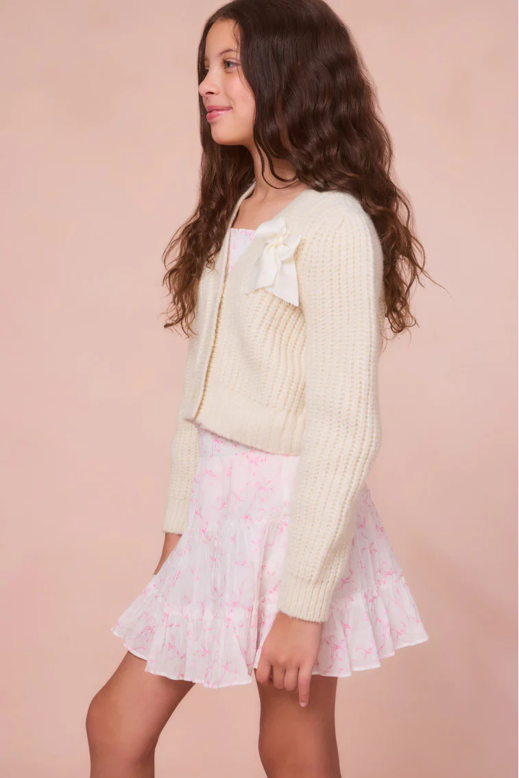 Girls Teisha Alpaca Bow Cardigan - SNOW - Image 2