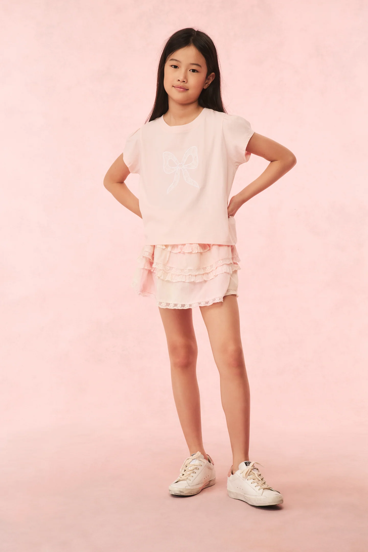 Girls Tilliat Cotton Bow Tee - ICICLE PINK - Image 2