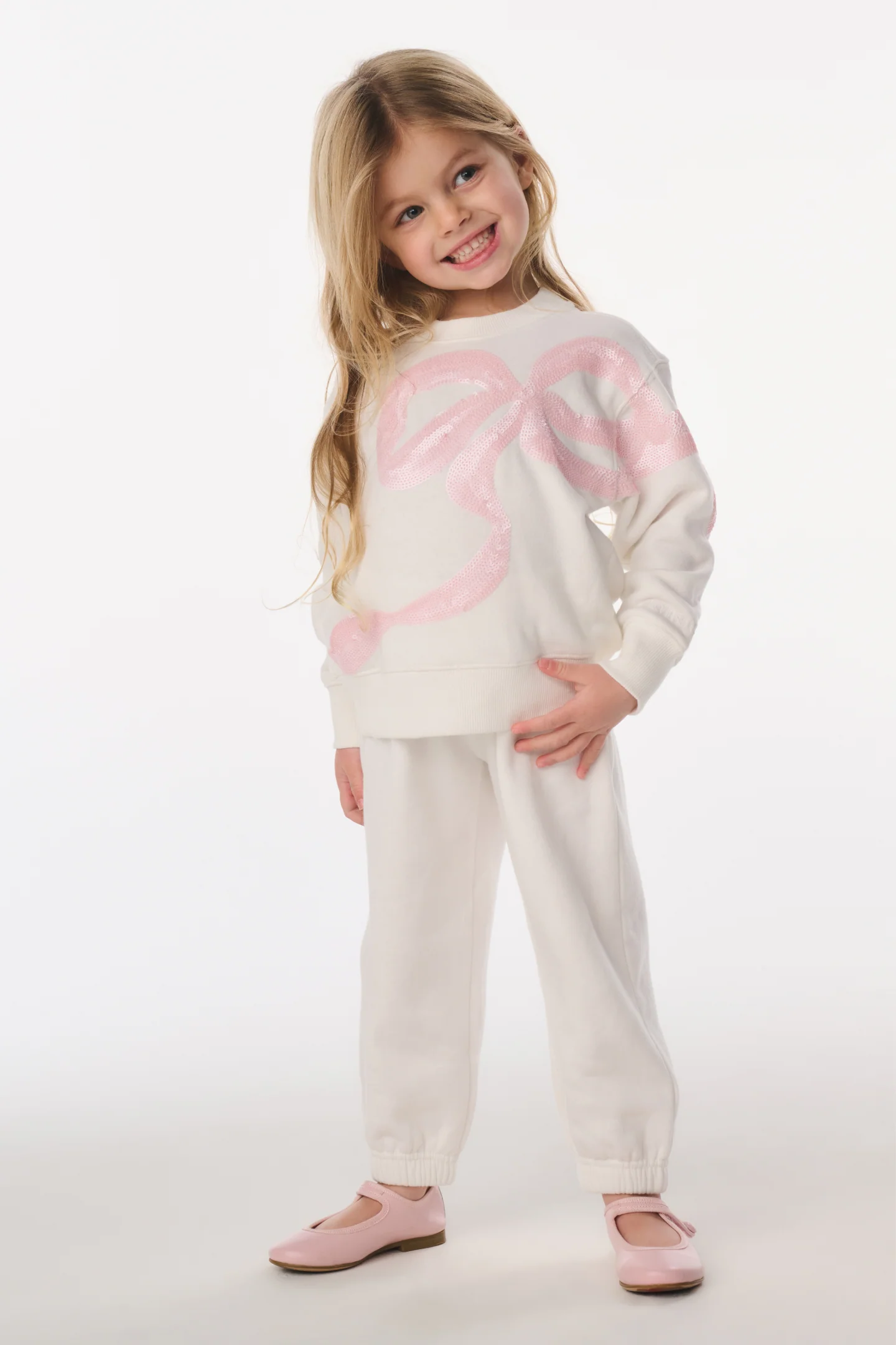 Little Girls Violin Sequin Bow Sweatpants - Image 2