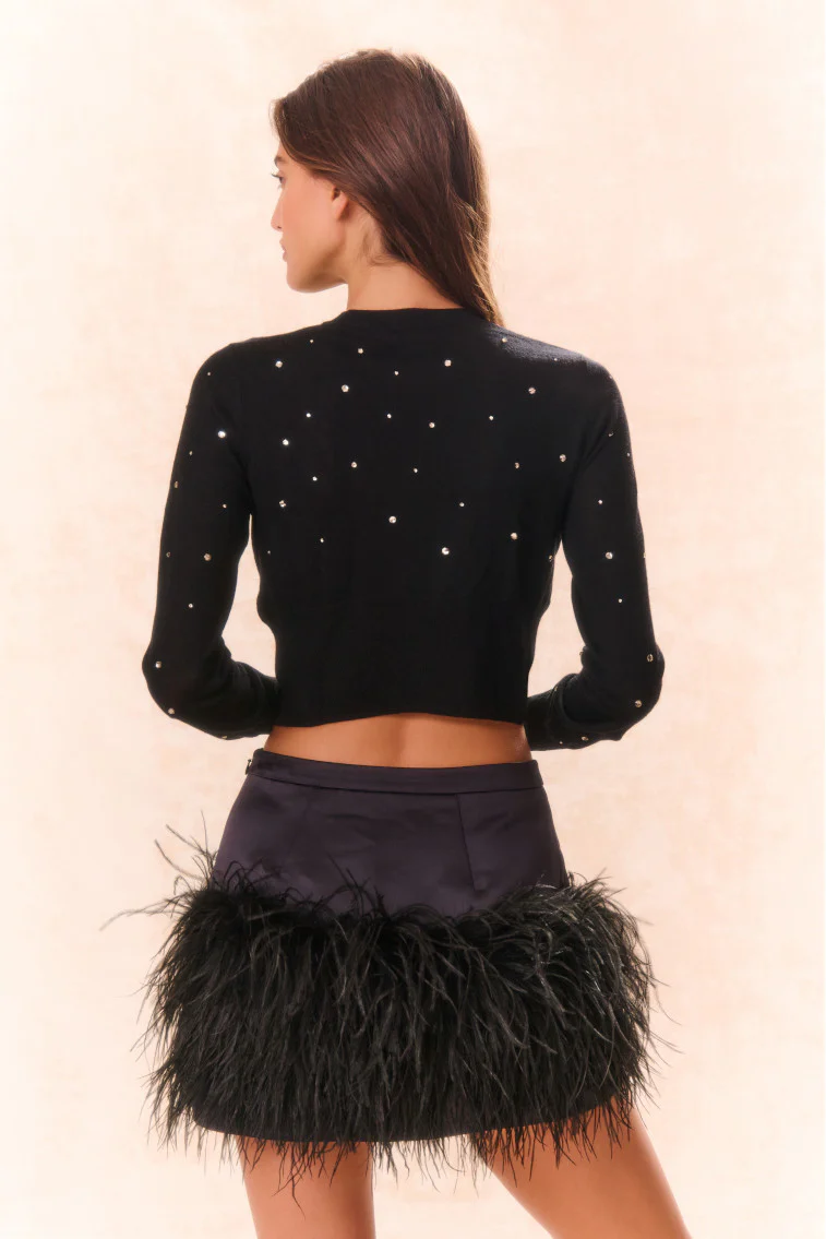 Viviette Feather Mini Skirt - BLACK - Image 5